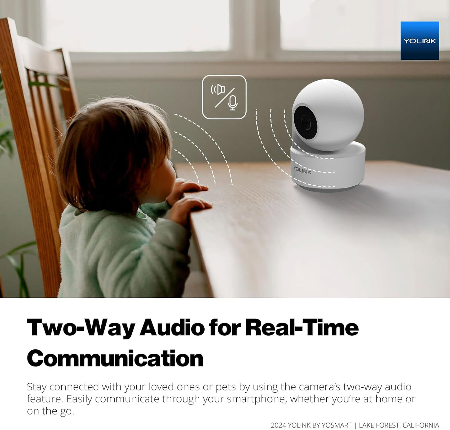YoLink 2.4G 1080p 2-Way 64G 360 Uno WiF Wireless Home Security Camera Indoor, for Baby and Pet Monitor, Dog Camera