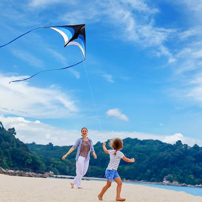 Mint's Colorful Life 60'' Delta Kite With 7.1in Reel Winder, Easy Flying & String Spool for Kids & Adults, Best Beach Set for Beginners