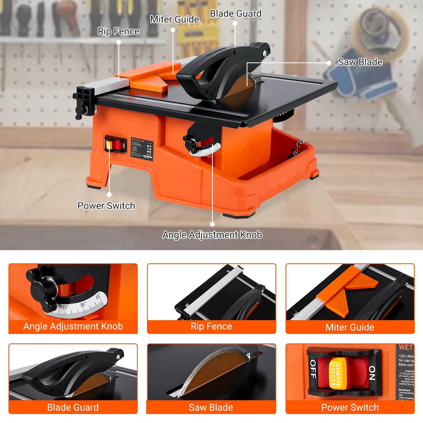 GarveeTech 7 in Wet Tile Saw, 6500 RPM & Pure Copper Motor, Bevel cuts tile from 0 to 45, Tile Cutter Wet Saw with Water Reservoir for Cutting Tiles and Stones, for DIY Enthusiasts