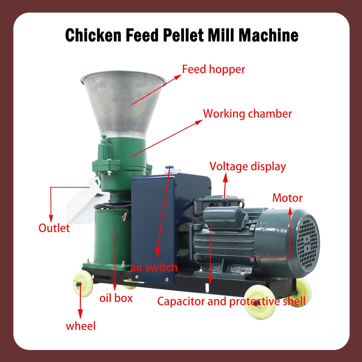 LGXEnzhuo 220V 6MM Feed Granulator Feed Pellet Mill Machine Feed Pelletizer Feed Pellet Making Machine with 2 Head Press Roller for Aquaculture Farm Feed Processing Plants 3KW