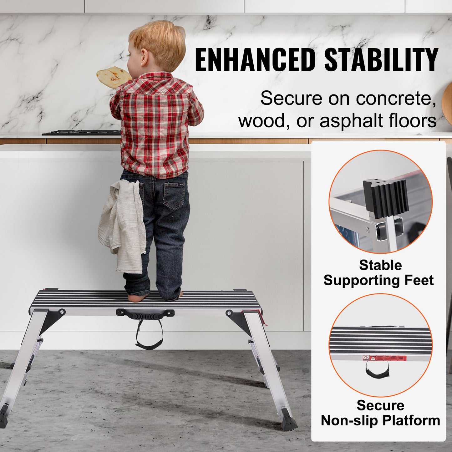 VEVOR Folding Work Platform, 40"×12"×20" Aluminum Drywall Stool Ladder, 660 lbs Load Capacity Heavy Duty Work Bench w/Non-Slip Feet, Ideal for Washing Vehicles, Cleaning, Painting, Decorating
