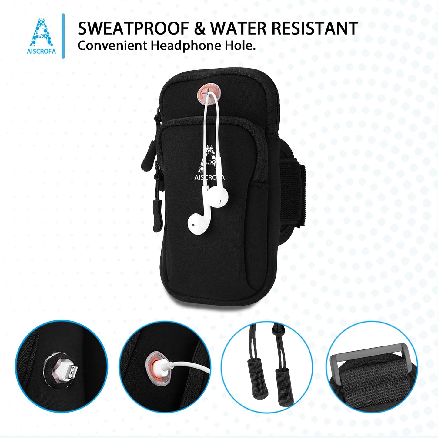 AiScrofa Sports Armband, Running Gym Universal Smartphone Arm Bag with Earphone Hole Multifunctional Pockets foriPhone 15, 14, 13, 12, 11 Pro Max, Xs, Xr, X, 8 Plus, SE, Galaxy S22 Ultra and More