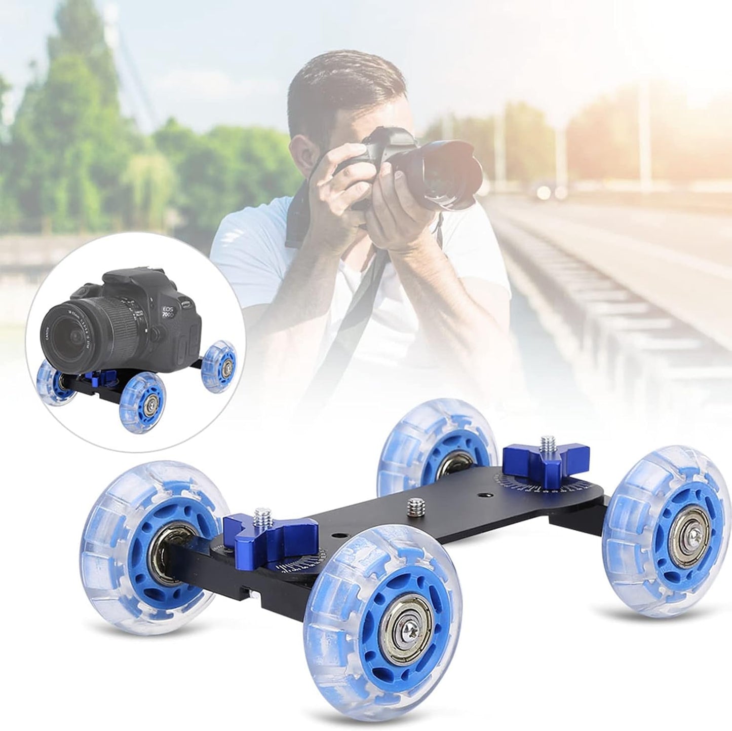 Joyzan 10KG Camera Dolly Wheel, Scaled Table Skater Slider Car Load Rail Roller Track Mini Adjustable Desktop Portable