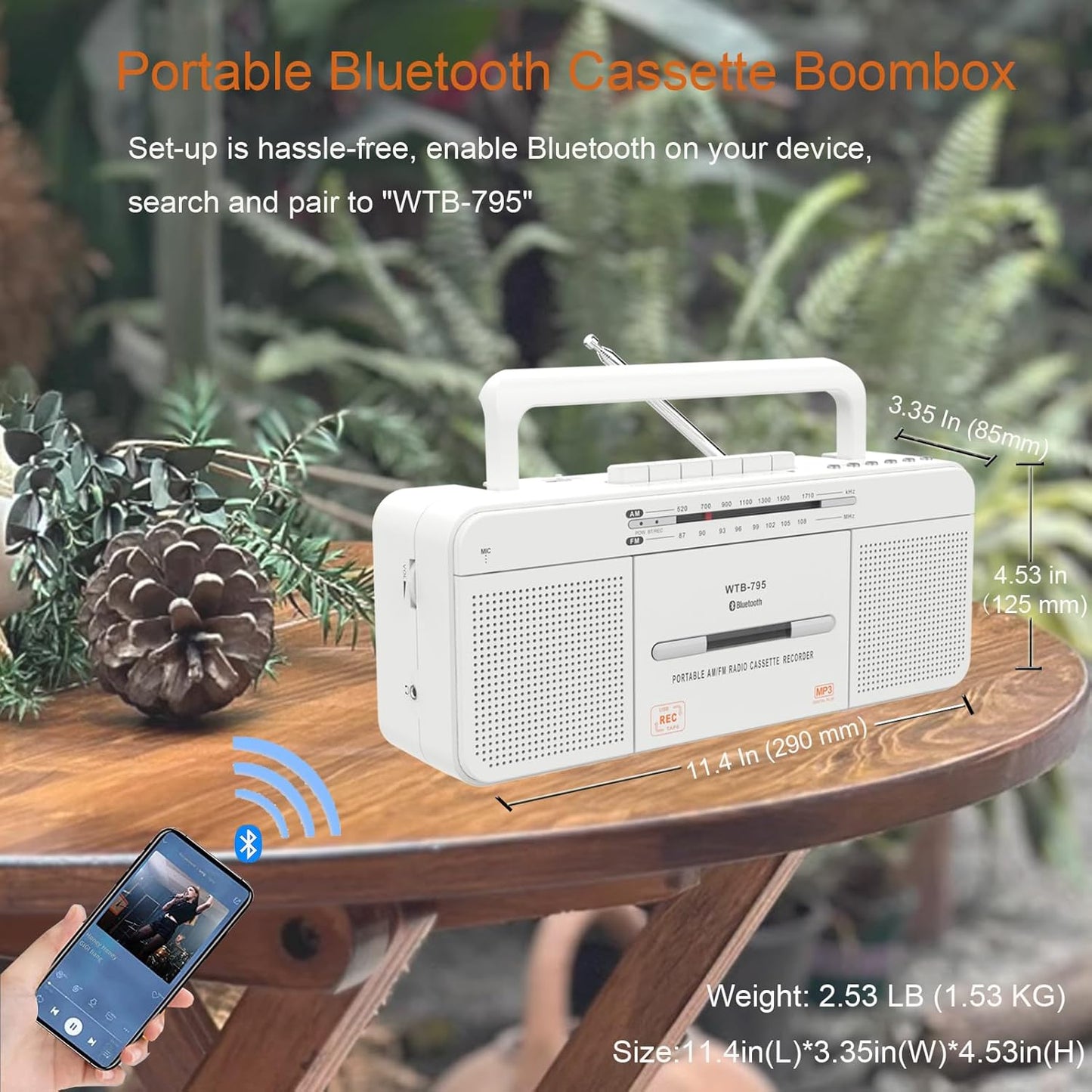 WISCENT Cassette Cassettes/USB Mic,Cassette MP3 Player Boombox, Portable AM/FM Radio Stereo with Bluetooth, USB, Dual
