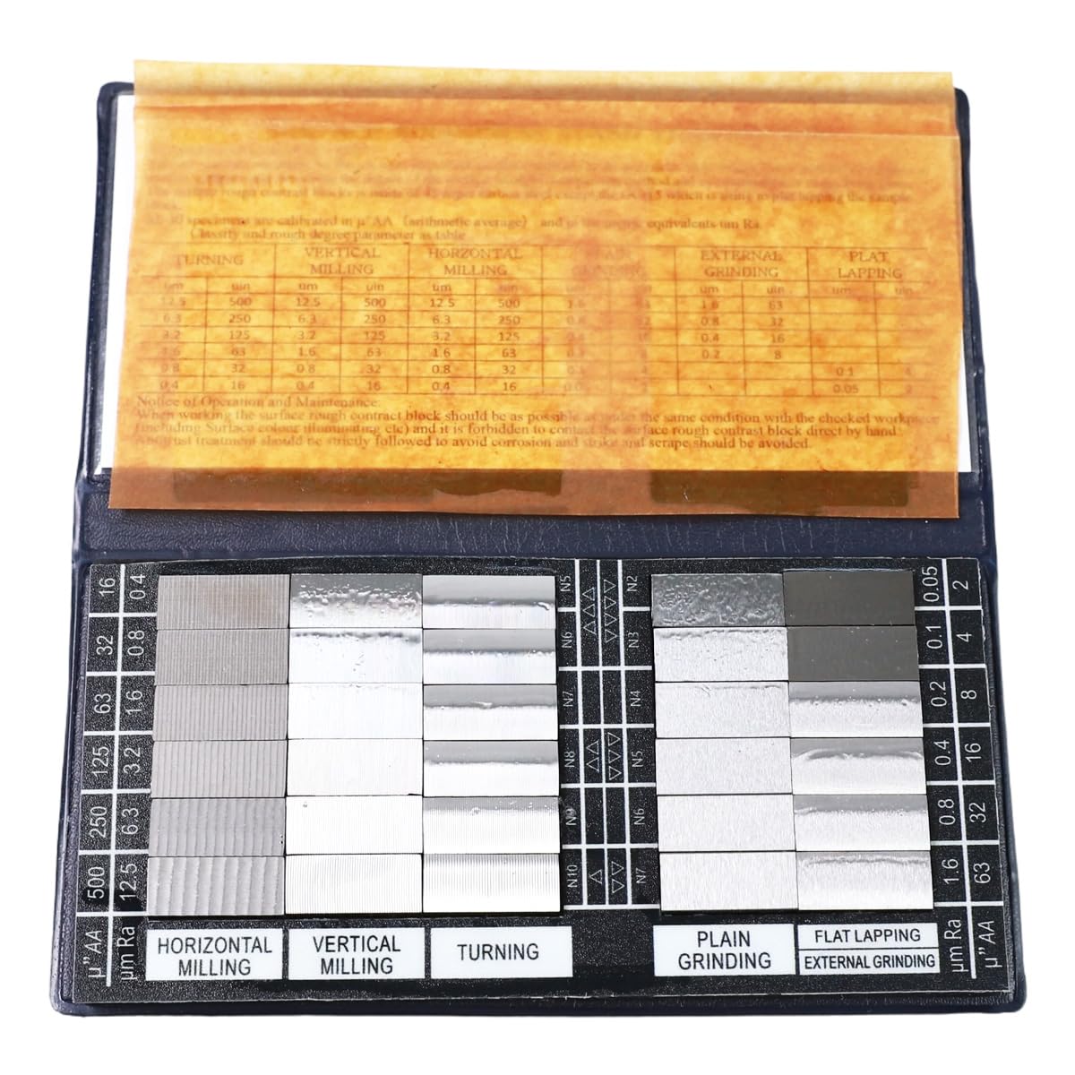 FUZIDDN Surface Finish Comparator Set, Ra 0.05-12.5μm with 30 Samples, Professional Tactile & Visual Roughness Comparison Tool for Quality Control in Machining, Grinding, Milling Processes