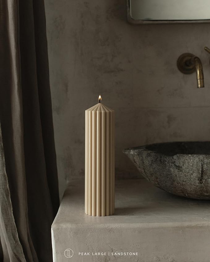 LAWA Ribbed Peak Pillar Candle - Large Beautiful Handmade Pillar Scented Soy Wax Candle Elegant Bubble Aesthetic Candle Housewarming Gift Home Room Shelf Decor Idea Sandstone (Large)
