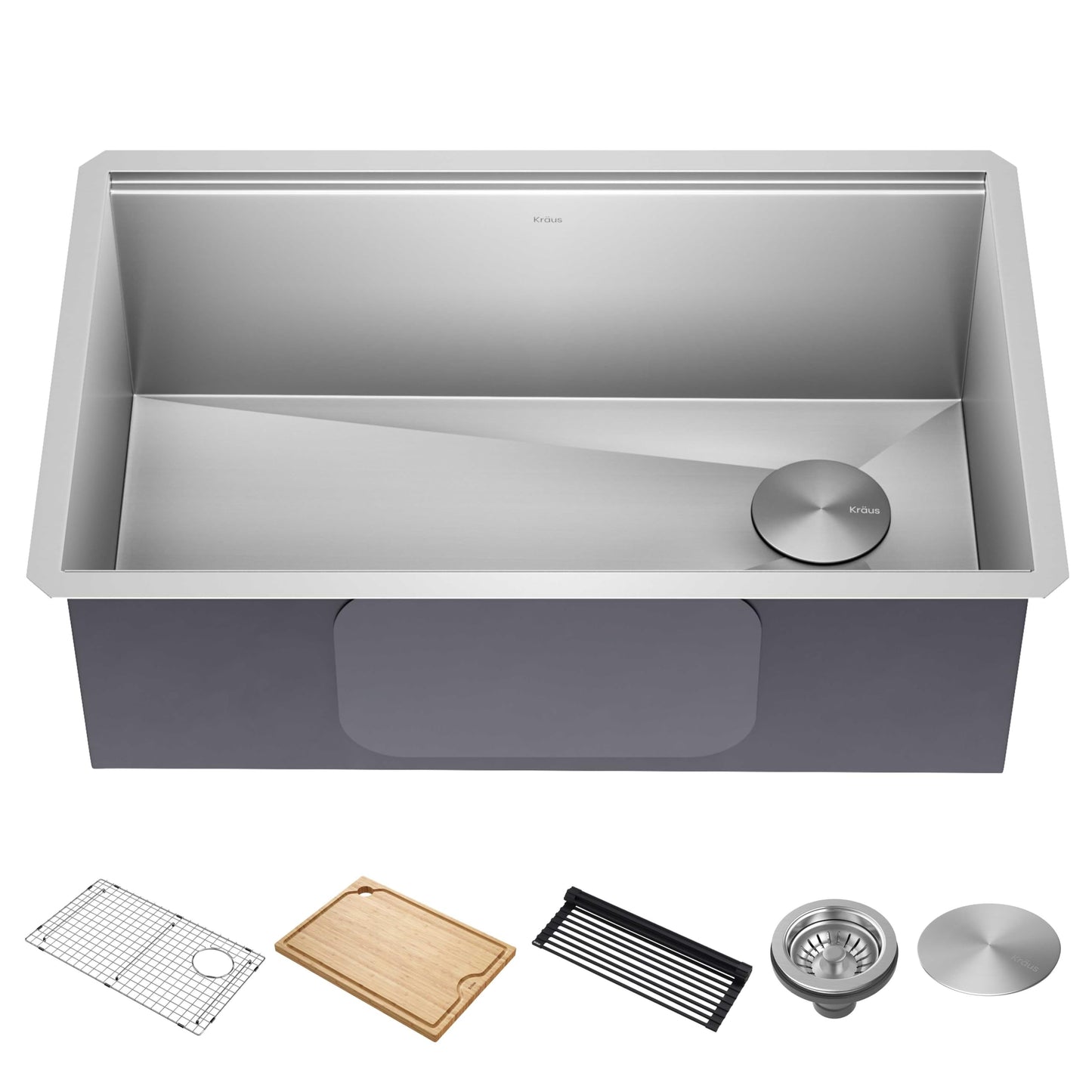 KRAUS Kore Workstation 30-inch Undermount 16 Gauge Stainless Steel Kitchen Sink, Single Bowl Kitchen Sink with Accessories, KWU110-30