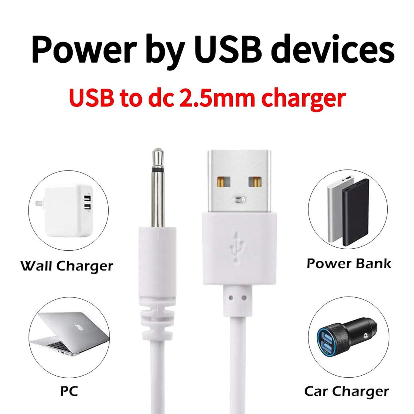 Bizooth 2.5mm 2 Pack DC Charging Cable, Fast Charging USB Cable, Compatible with Beauty Instrument Massager USB Charger