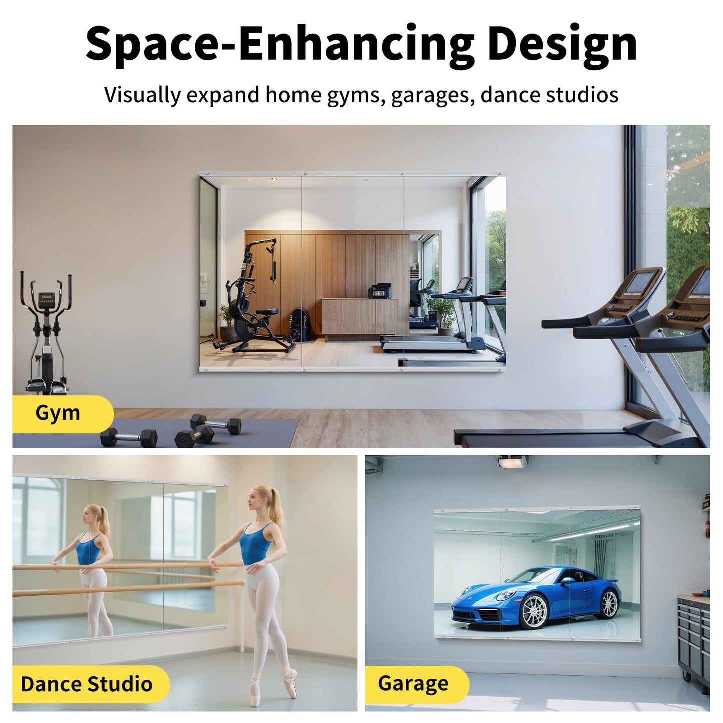 InfiniGlass Home Gym Mirror - 55x28 Inch, 2PCS Frameless Tempered Glass Full Body Mirror for Wall Mount - Ideal for Yoga, Workout, Bedroom, Dance Studio (Silver)