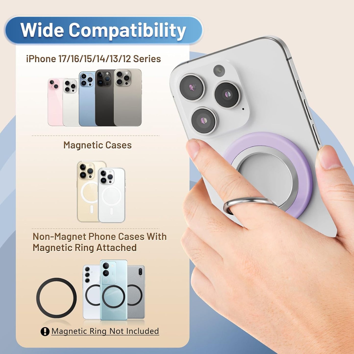 CISID 17/16/15/14/13/12 Phone Ring Holder, Dual Sided Magnetic Phone Grip Magnet Cell Phone Finger Holder for Hand