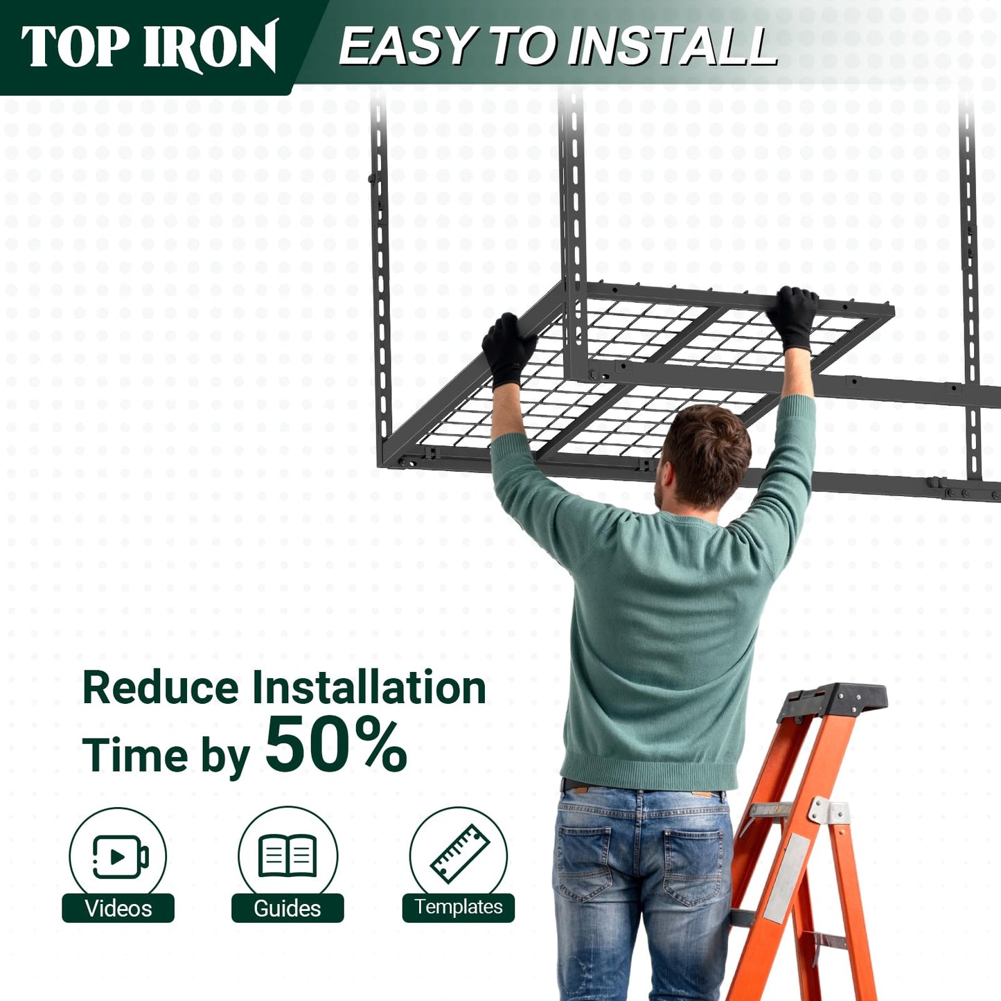 TOPIRON 3x8 FT Overhead Garage Storage Rack, 26"-40" Height Adjustable Heavy Duty Garage Ceiling Storage Rack, 750LBS Capacity Metal Hanging Organizer System for Garage