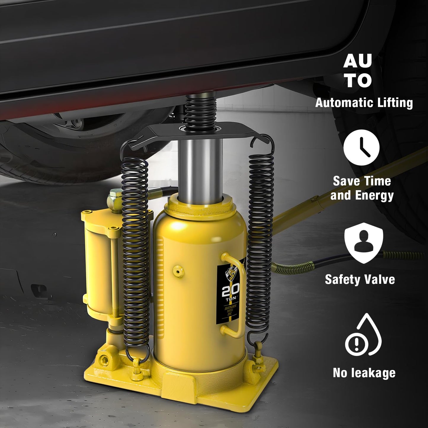 YELLOW JACKET Pneumatic Air Bottle Jack 20 Ton with Manual Hand Pump and Air Pump for Heavy Duty Auto Trucks