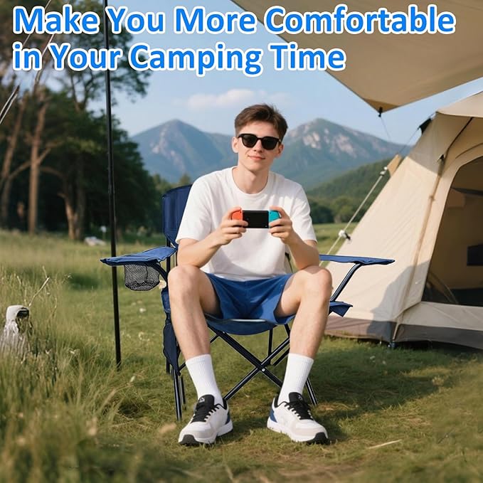 Folding Camping Chair, 225lb Capacity, Includes Cup Holder & Side Storage Bag, 5.5lbs Portable for Beach, Camping, Sport,Cyan