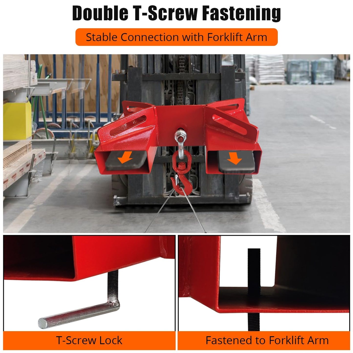 GarveeTech Universal Forklift Lifting Hook 6600 LBS Load Capacity, Forklift Lifting Hoist with Swivel Hook and 2 L-Screws for Fixation