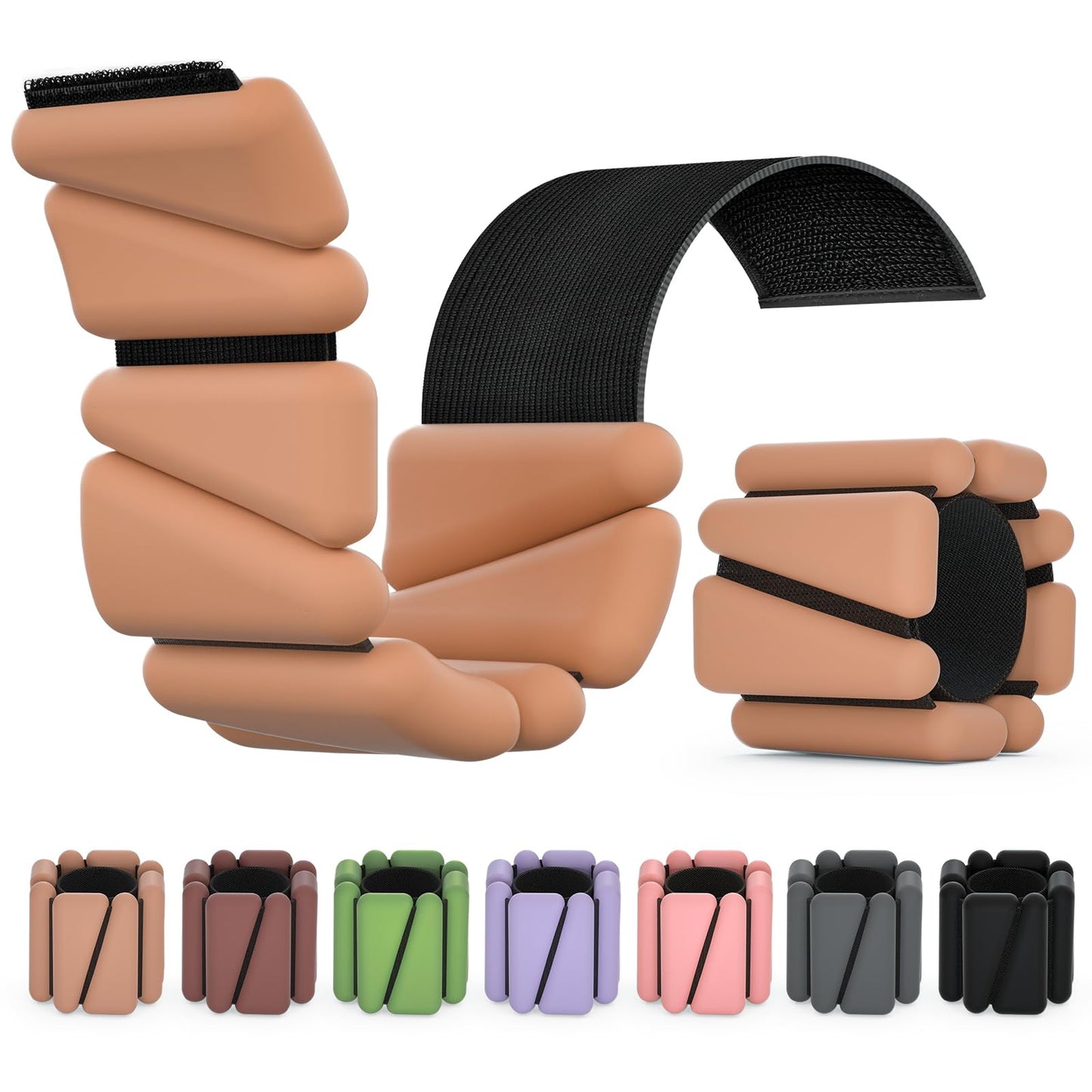 Wrist Weights, Ankle Weights for Women Men, Adjustable Wrist Weighted Bracelet for Home Gym Workout, Running, Yoga, Exercise, Strength Training, Set of 2 (1LB Each)-Light Brown
