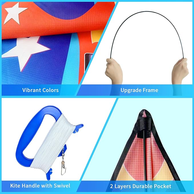 Xida Kites for Kids Ages 4-8, Large Kite for Adults, Easy to Fly Beach Kites with Handle and String,Perfect for Beginners,Beach,and Outdoor Flying Fun