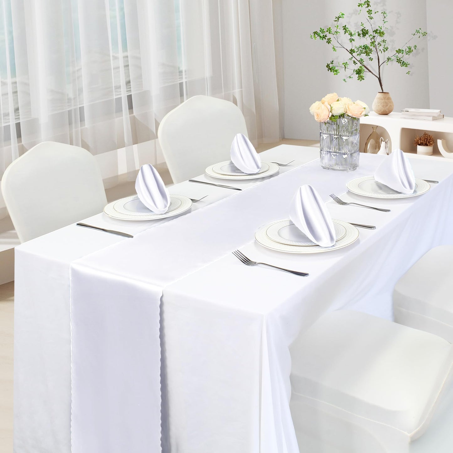 VACVELT 12 Pack Satin Table Runners - 12 x 72 Inches Long, White Table Runners for Wedding, Birthday Party, Banquet, Graduation, Engagements