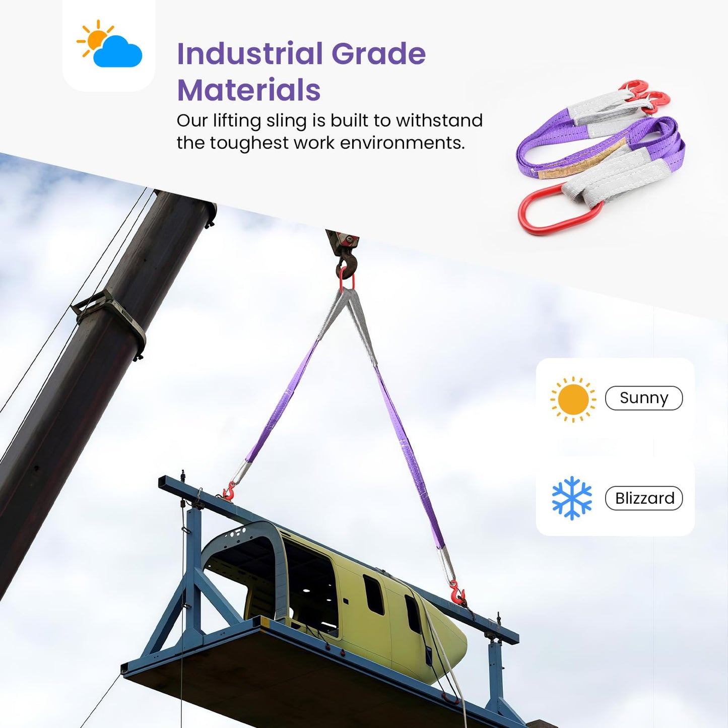 Lifting Slings Straps with Hooks - 3.3 FT, 4409LB Pounds Capacity, Polyester Bridle Sling, Heavy Duty Two Leg Rigging Strap for Engines, Cranes, Hoists, Truck, Purple