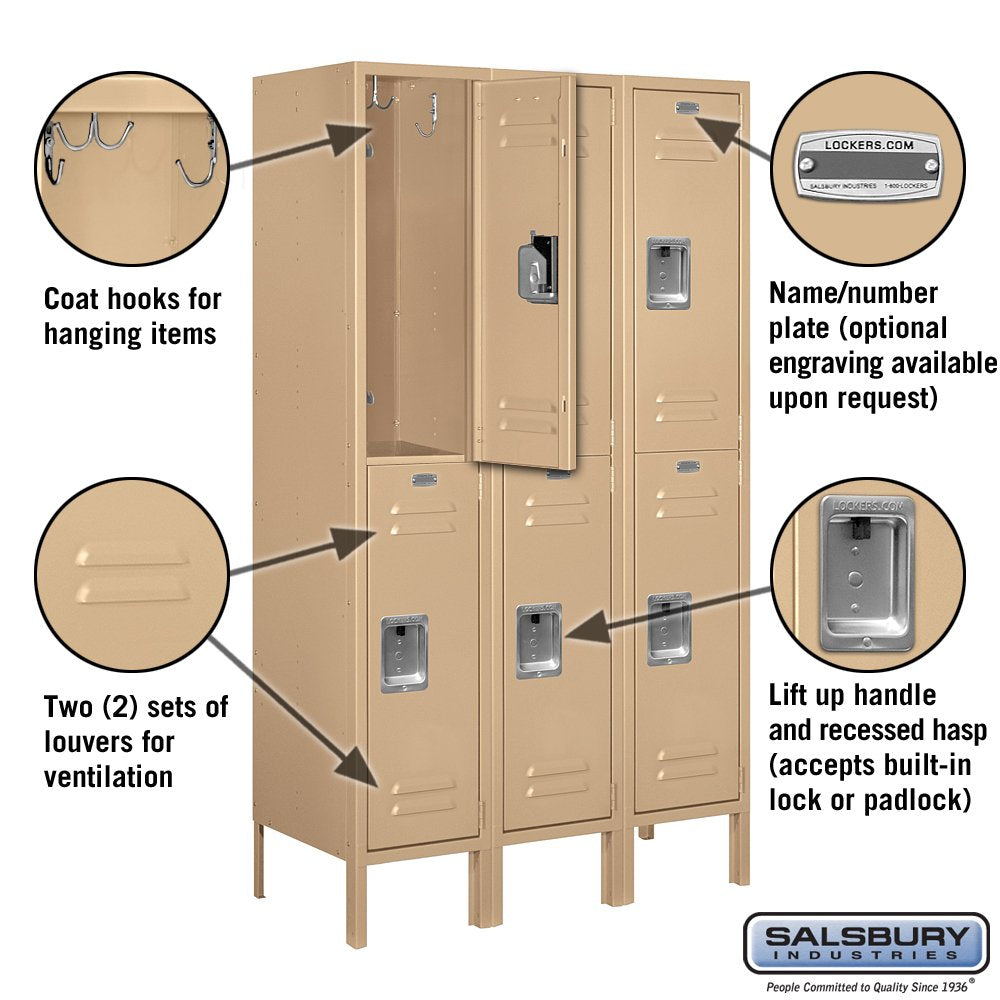 Salsbury Industries 62355TN-U Double Tier 36-Inch Wide 5-Feet High 15-Inch Deep Unassembled Standard Metal Locker, Tan Brown