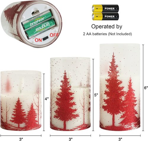 DRomance Flameless Christmas Tree Candles - Remote Timer, Real Wax, LED Flickering | Red, 3-4-5-6 Inch