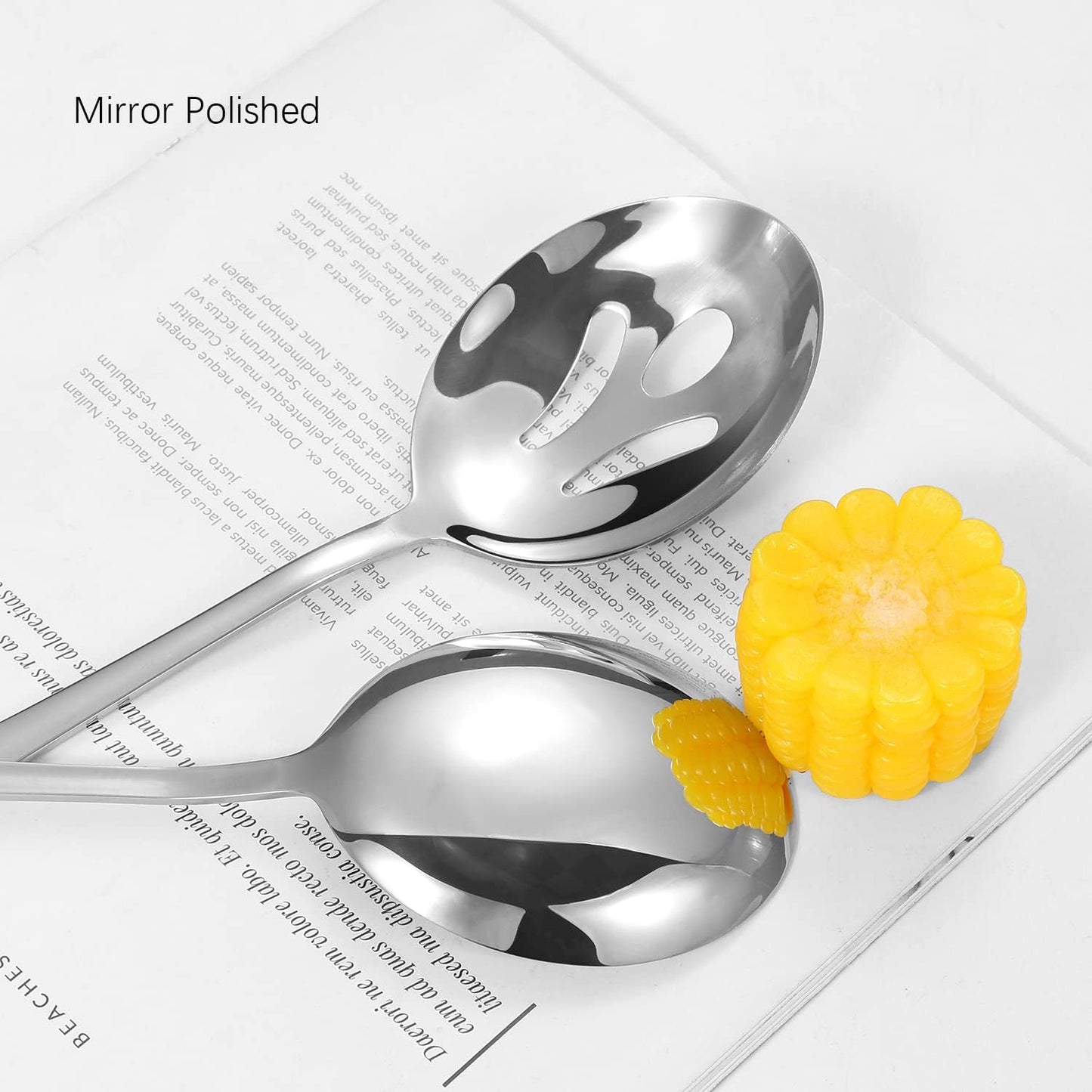 Polished Stainless Steel Serving Utensils Set - 8-Piece Buffet Serving Set with Spoons, Fork, Ladle & More