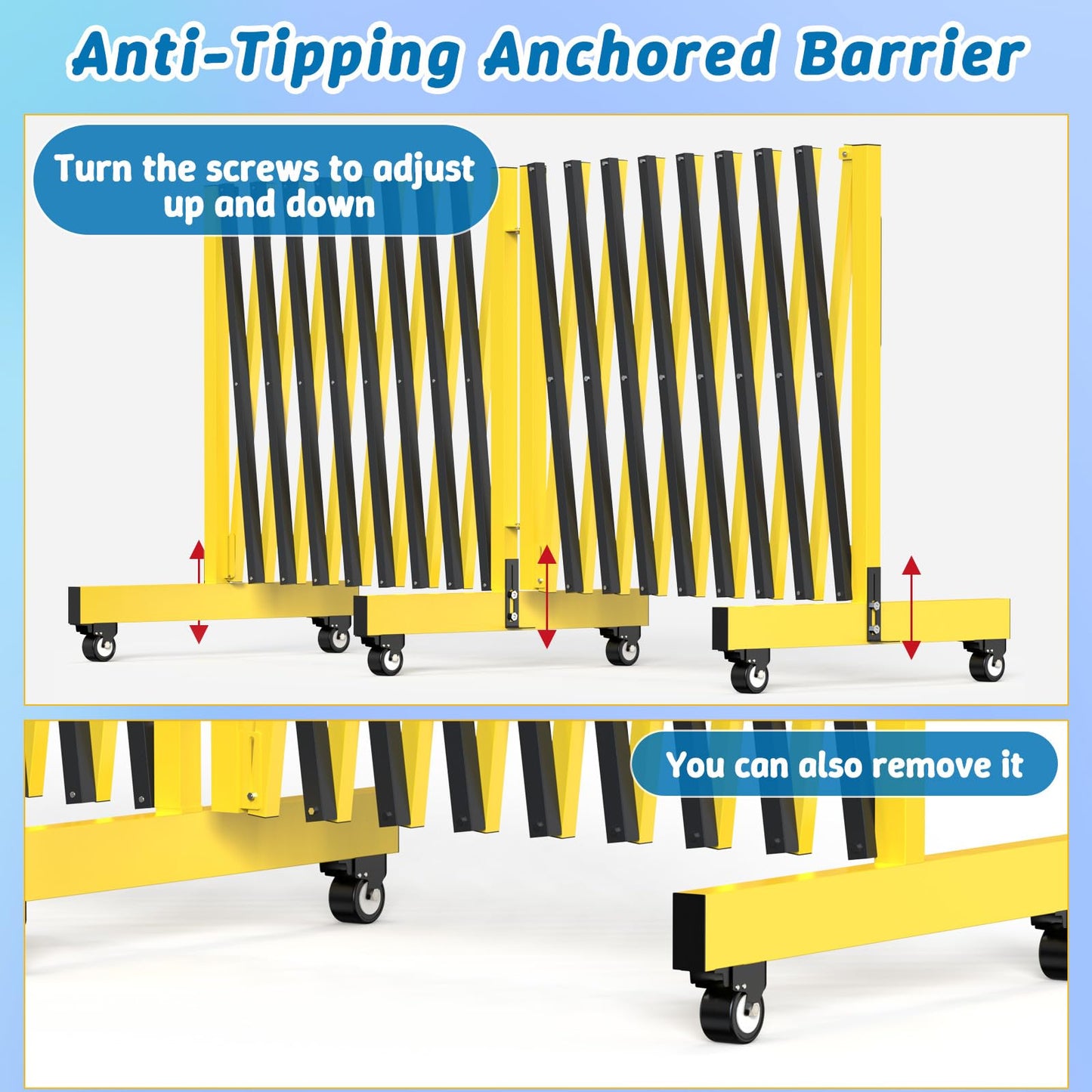 23 FT Industrial Expandable Barricade, Folding Security Gate with Wheels, Retractable Driveway Gate, Adjustable Traffic Fence for Construction Site, Traffic Control, Cordon, Elevator, Garage