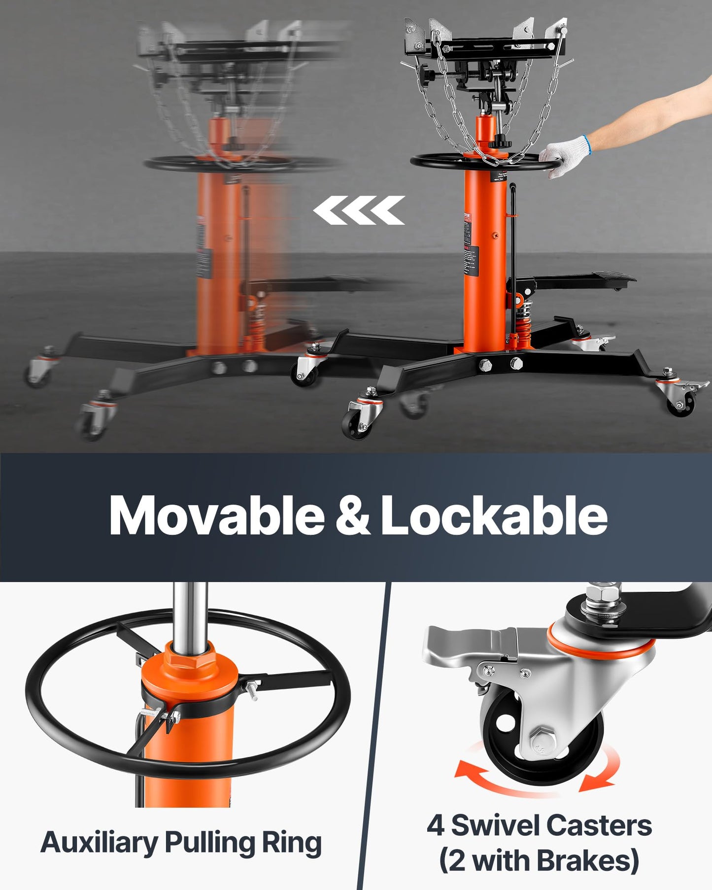 VEVOR Transmission Jack, 1322 LBS Hydraulic Telescoping Transmission Jack, 32"-67" High Lift Transmission Jack Stand with Foot Pedal, 360° Swivel Wheel