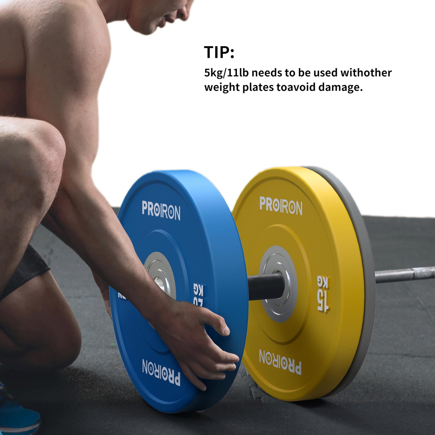 PROIRON Olympic Rubber Bumper Plates,Floor Protective Weight Plates,2" Solid Weight Plates for Barbell Strength Training and Weight Lifting,Less Impact, Absorb Bounce&Shock,5KG(11LB)/10KG(22LB)/15KG(33LB)/20KG(44LB),Single or Pair