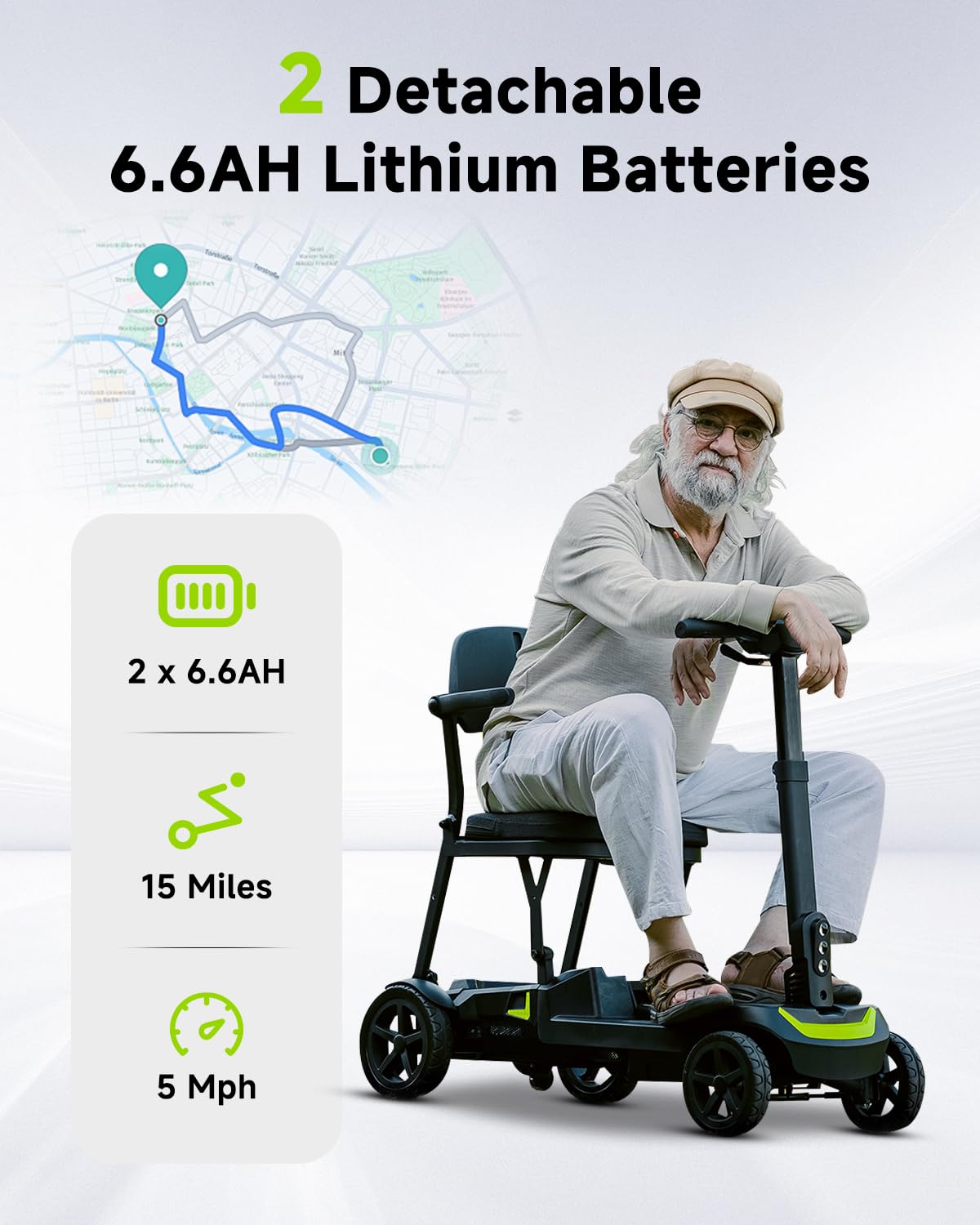 SCOOTNGO Mobility Scooters for Seniors & Adults 4 Wheel Travel Mobility Scooter Airline Approved with Two Batteries, Lightweight, Foldable, No Assembly Needed (Silver Grey, Dual Batteries)