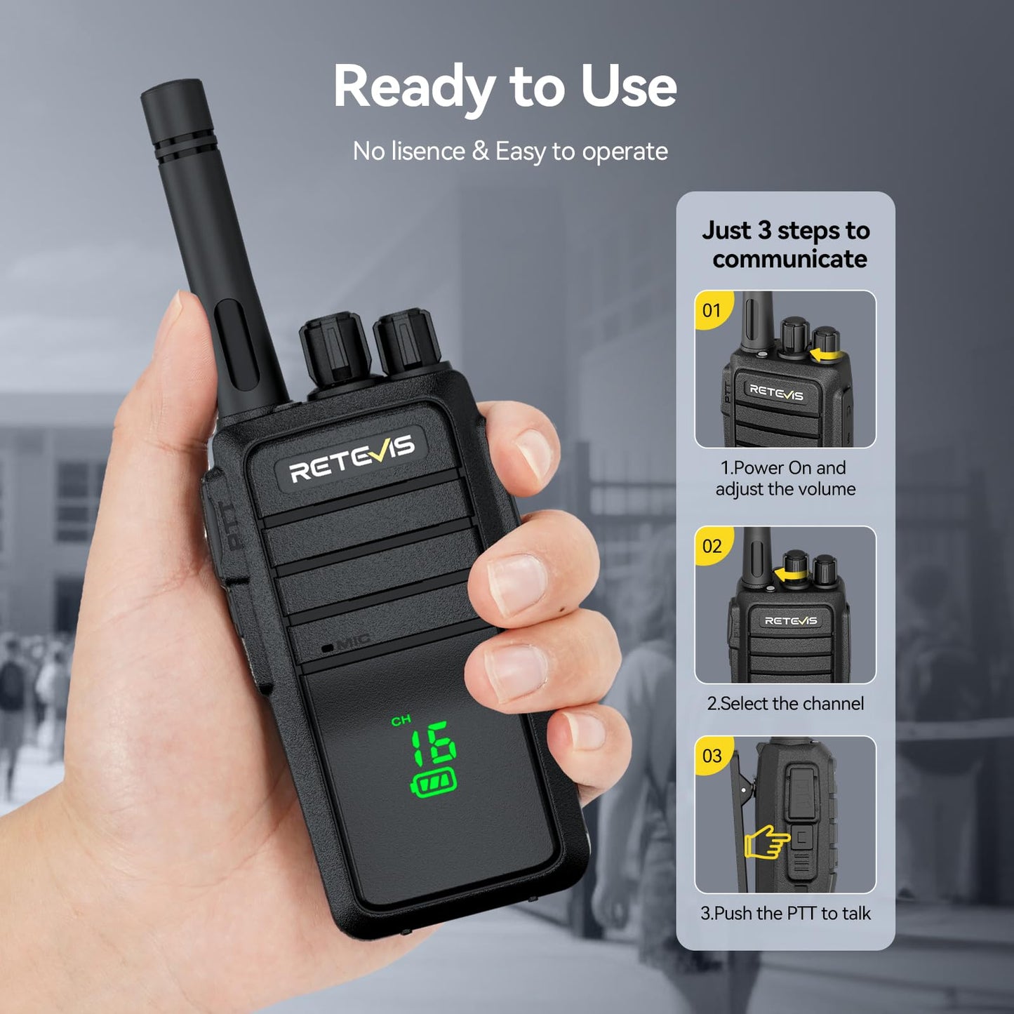 Retevis RT21H Walkie Talkies for Adults, Long Range Walkie Talkies, Hidden Display, FRS Two Way Radios with Earpiece, 1200mAh, Handfree, for Government Education Churches(10 Pack)