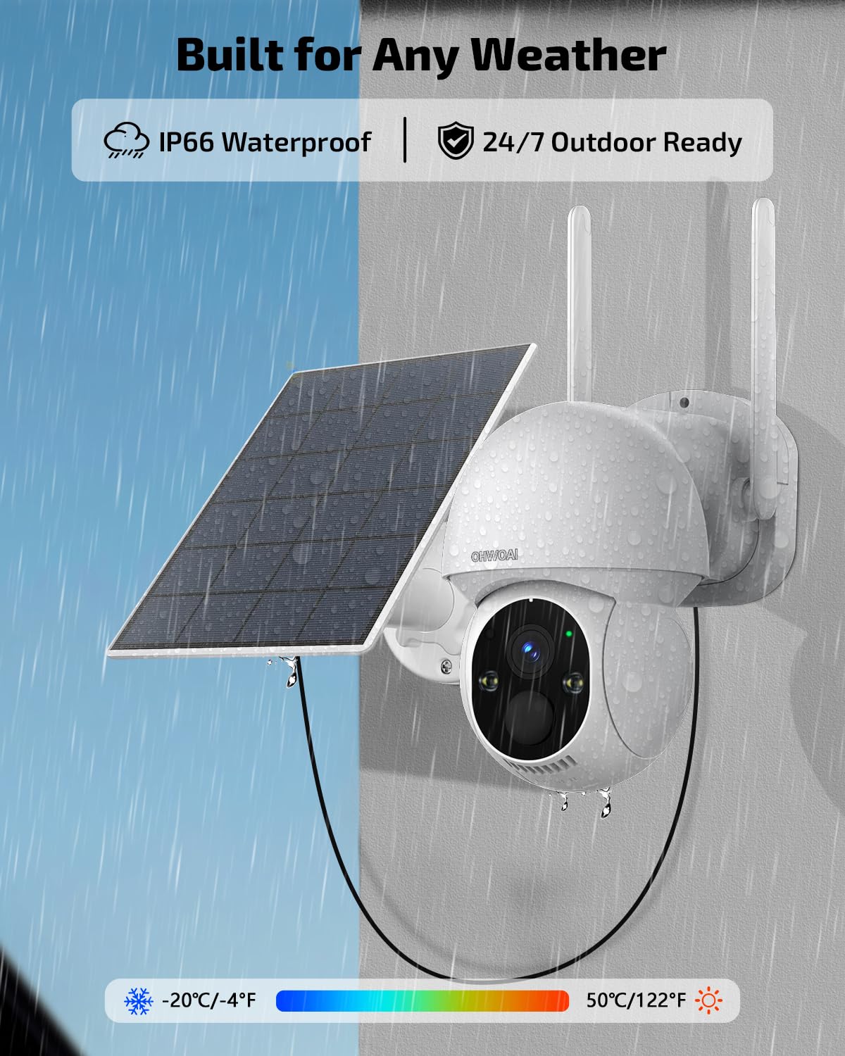 《100% Solar Powered &Full 360° Coverage》Outdoor Wireless PTZ Camera System, 4MP Solar Powered Battery Cameras, Home Video Surveillance Systems