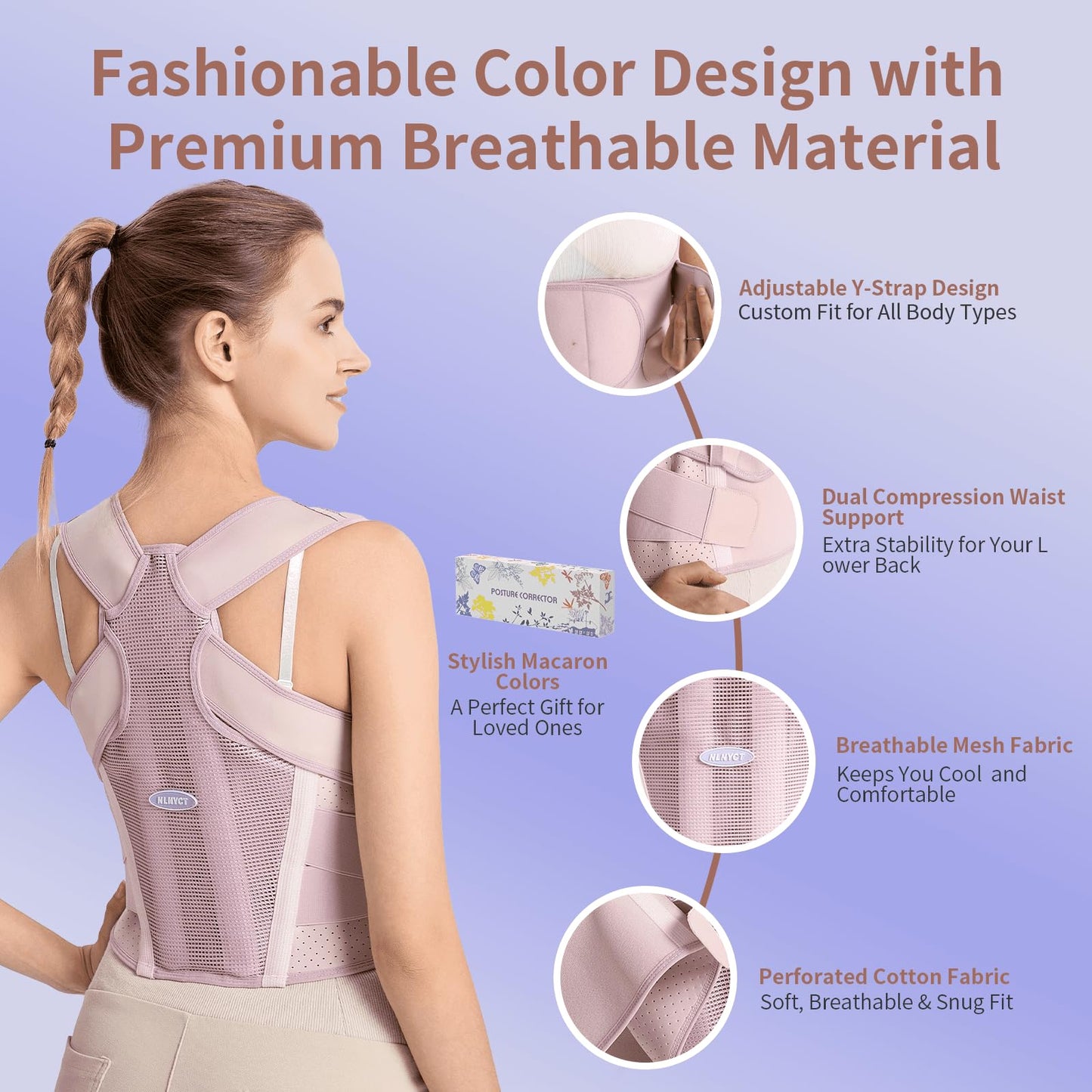 NLNYCT Posture Corrector for Women – 2-in-1 Back Brace with Shoulder Support, Adjustable Full Back Straightener for Upper & Lower Back Pain Relief, Hunchback, Scoliosis & Spine Alignment (M/L)
