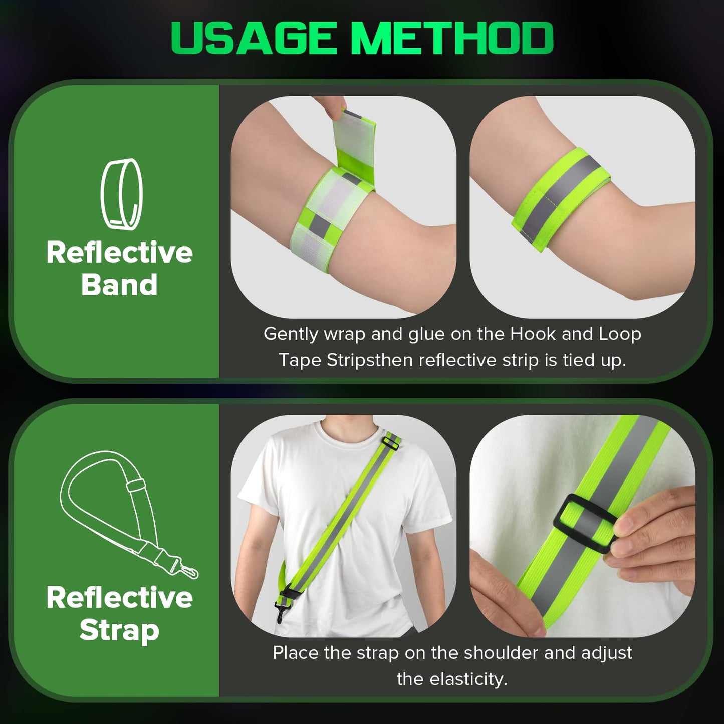 Reflective Sash for Night Walking, High Visibility Running Safety Gear with 2Pcs Reflective Armbands, Adjustable Cross-Body Reflective Belt for Men Women Kids, Essential Gear for Jogging Dog Walking