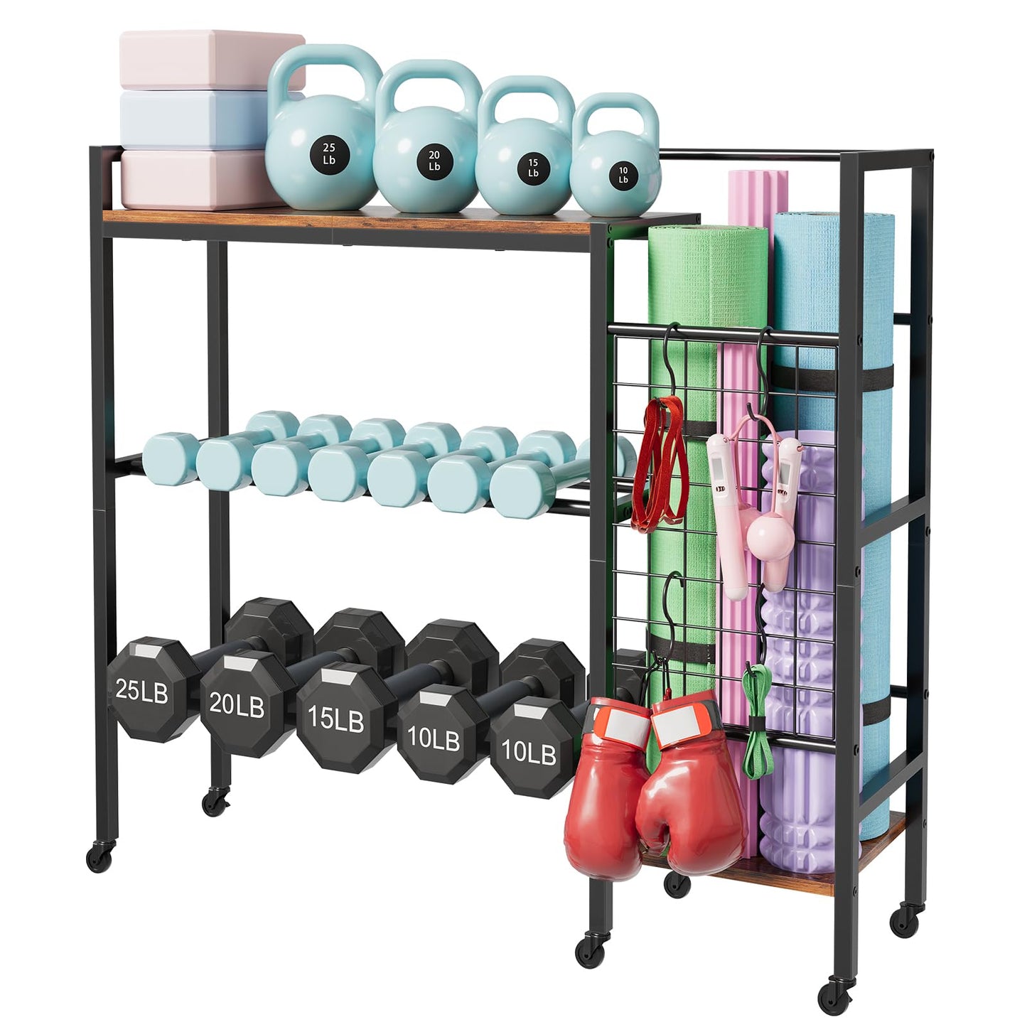 HavenlyYouth Dumbbell Rack, Gym Storage Rack, Weight Rack for Home Gym, Dumbbells, Kettlebells, Yoga Mats & More Space-Saving Home Gym Organizer