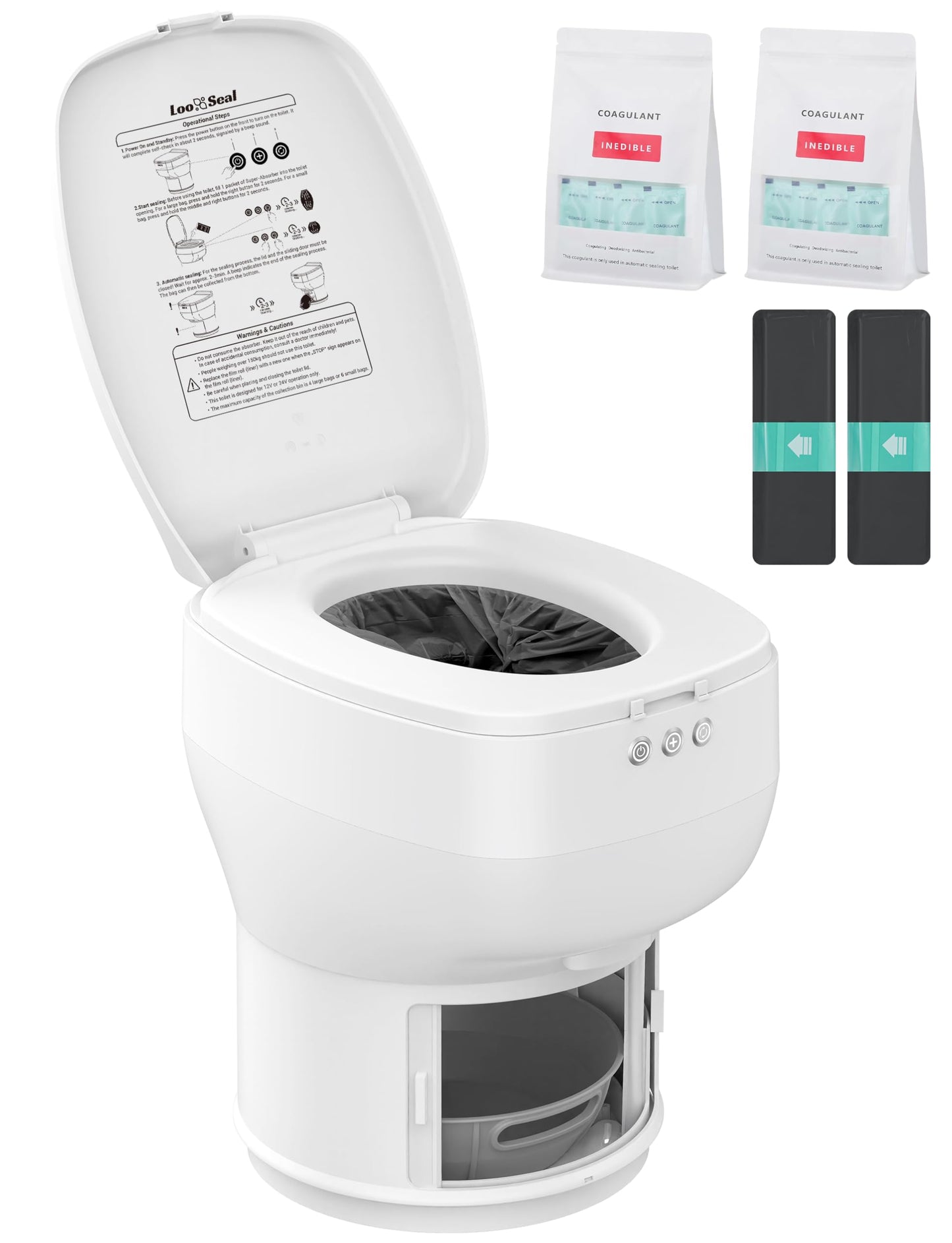 Modiwell Dry Flush RV Toilet, Waterless Self-Contained Rechargeable Sealing Toilet, Easier to Use, Ideal for RVs - Loo Seal R1808