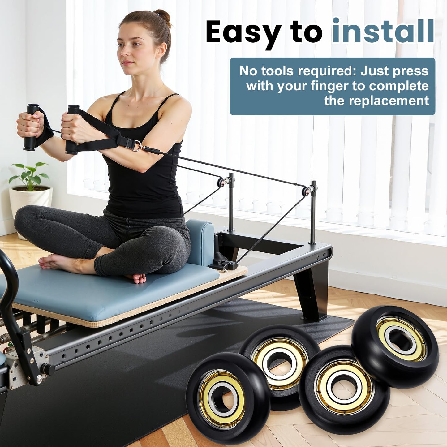 Replacement Roller Wheels 32mm, Compatible with Aero Pilates Reformer Machines, Smooth and Quiet Glide, Wear-Resistant & Durable, High-Density POM Material, 8mm Axle Diameter, Anti-friction, Safe & Precise Workout, 4 Pieces Per Pack
