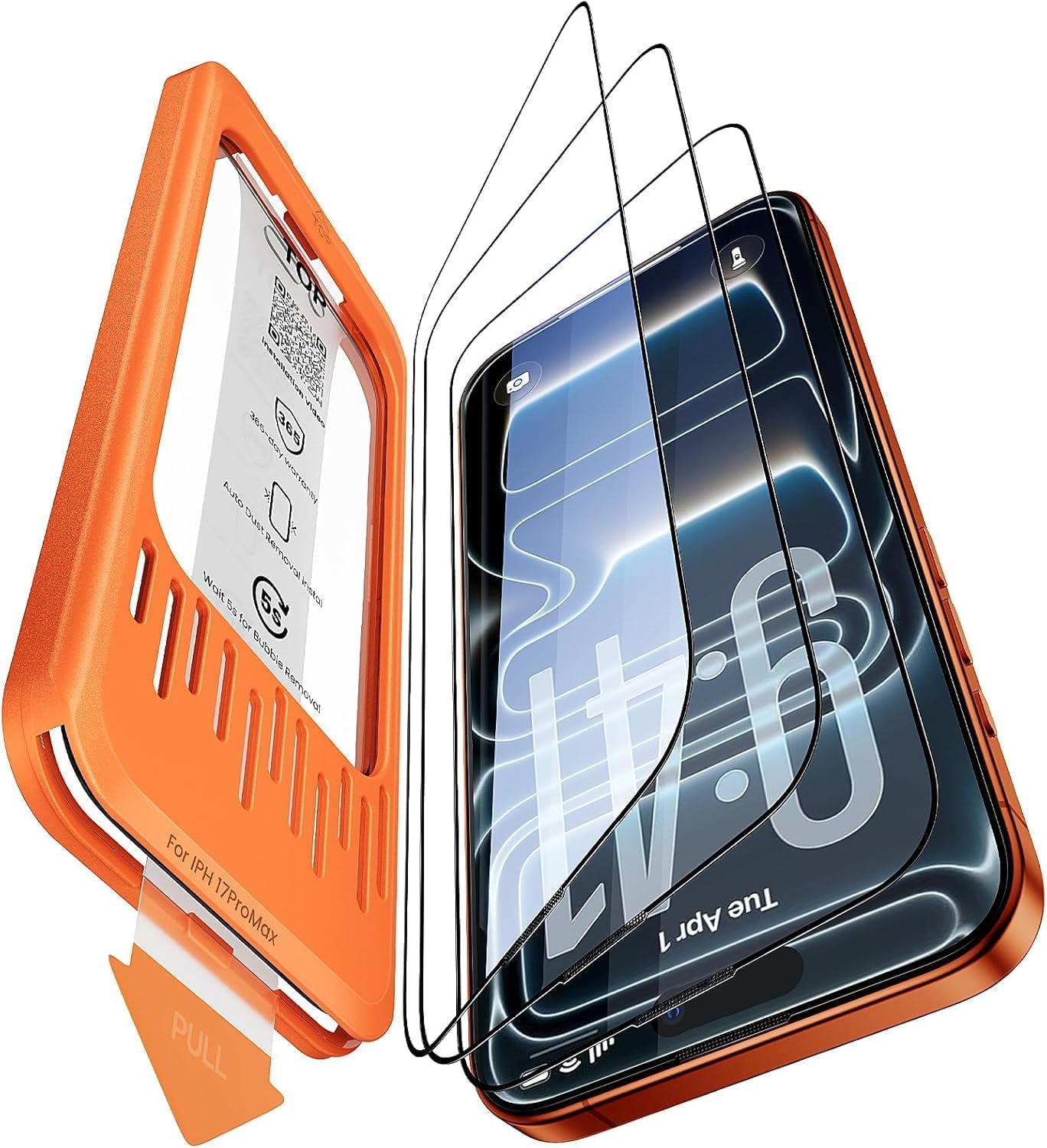 3 Pack 17 6.3", 9H+ Screen Protector for iPhone Pro Tempered Glass with Auto Dust Removal, Easy Installation Kit