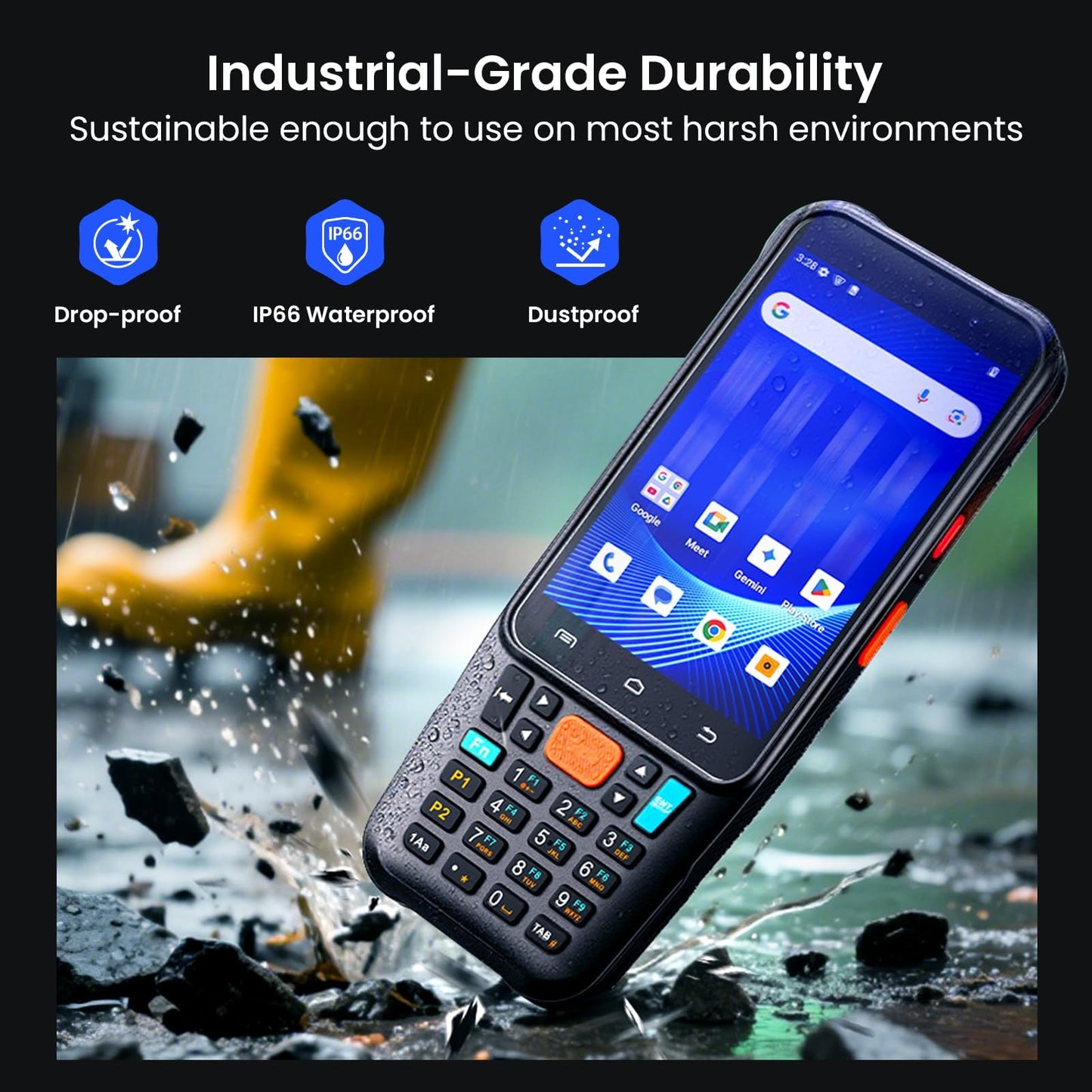 Eyoyo Wireless Android Barcode Scanner: Upgraded Android 15 Handheld Mobile Computer PDA with WiFi Bluetooth Cellular Connection, 4" Touch Screen & Keypad, GPS 1D/2D/QR Warehouse Inventory Scanner