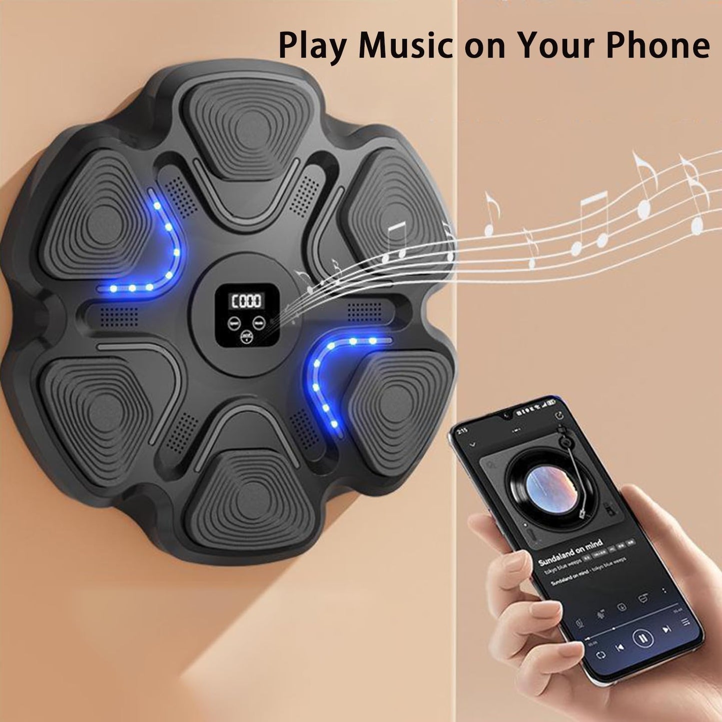 Rock88 Music Boxing Machine,Wall-Mounted Interactive Boxing Target with Gloves,Boxing Music Trainer Machine with 9 Adjustable Speed for Home,White,no Gloves