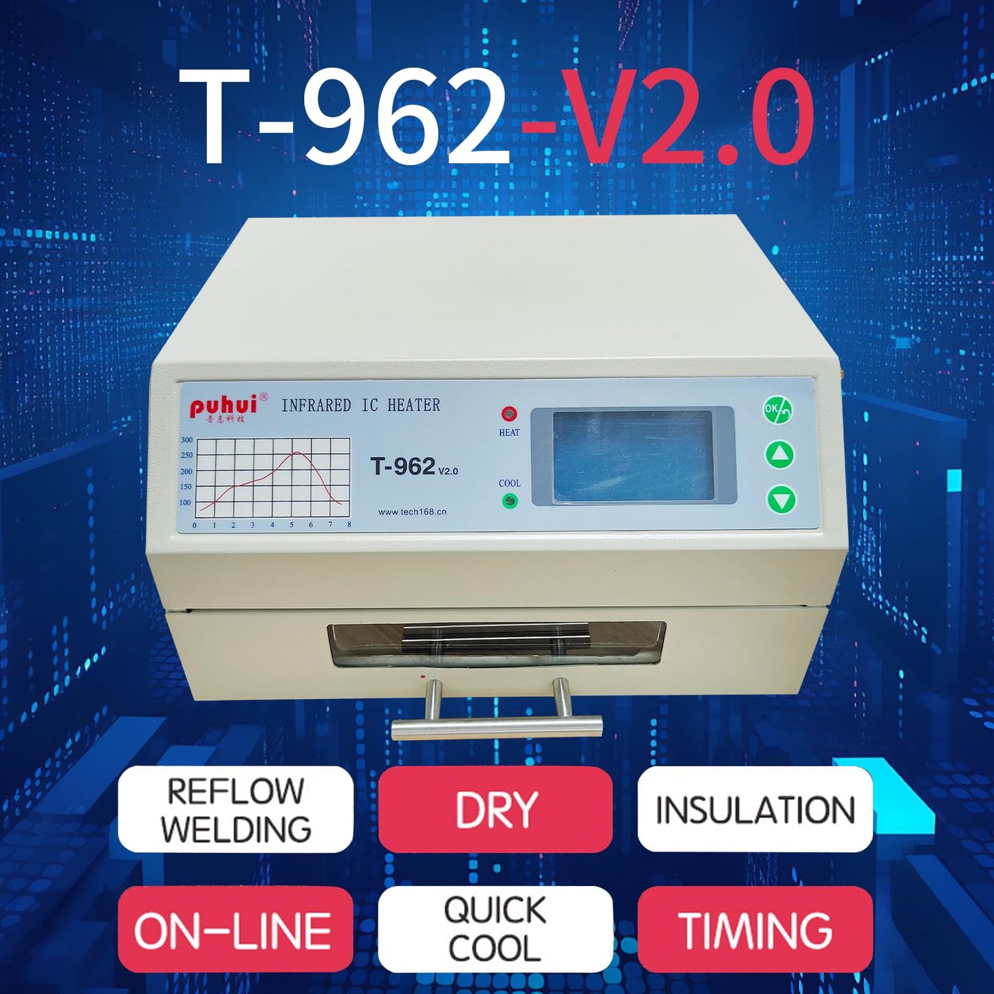 Reflow Soldering Station, T962 110V 800W Infrared Reflow Oven Furnace IC Heater BGA Rework Station Professional Infrared Heater Soldering Automatic Reflow Machine