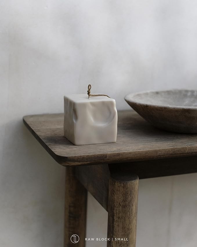 LAWA Raw Block Candle - Beautiful Handmade Pillar Scented Soy Wax Elegant Aesthetic Candle Housewarming Gift Home Room Shelf Decor Idea (Light Beige, Small)