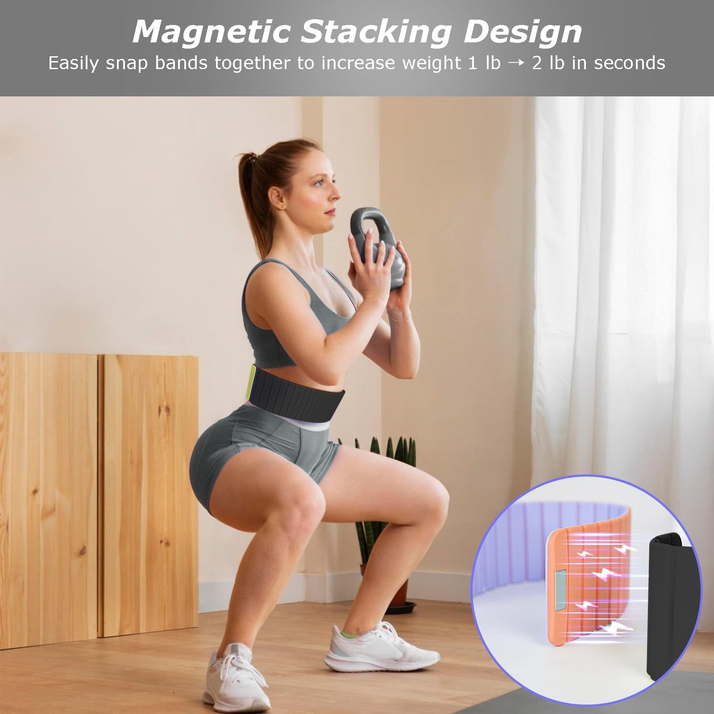 Magnetic Wrist Ankle Weights – Adjustable Ankle and Wrist Weights for Women & Men – 2 Pack (1LB Each) Stackable Magnetic Silicone Arm Bands Non-Slip, Waterproof, Easy Wear – Ideal for Pilates, Yoga, Running & Walking（Black ）