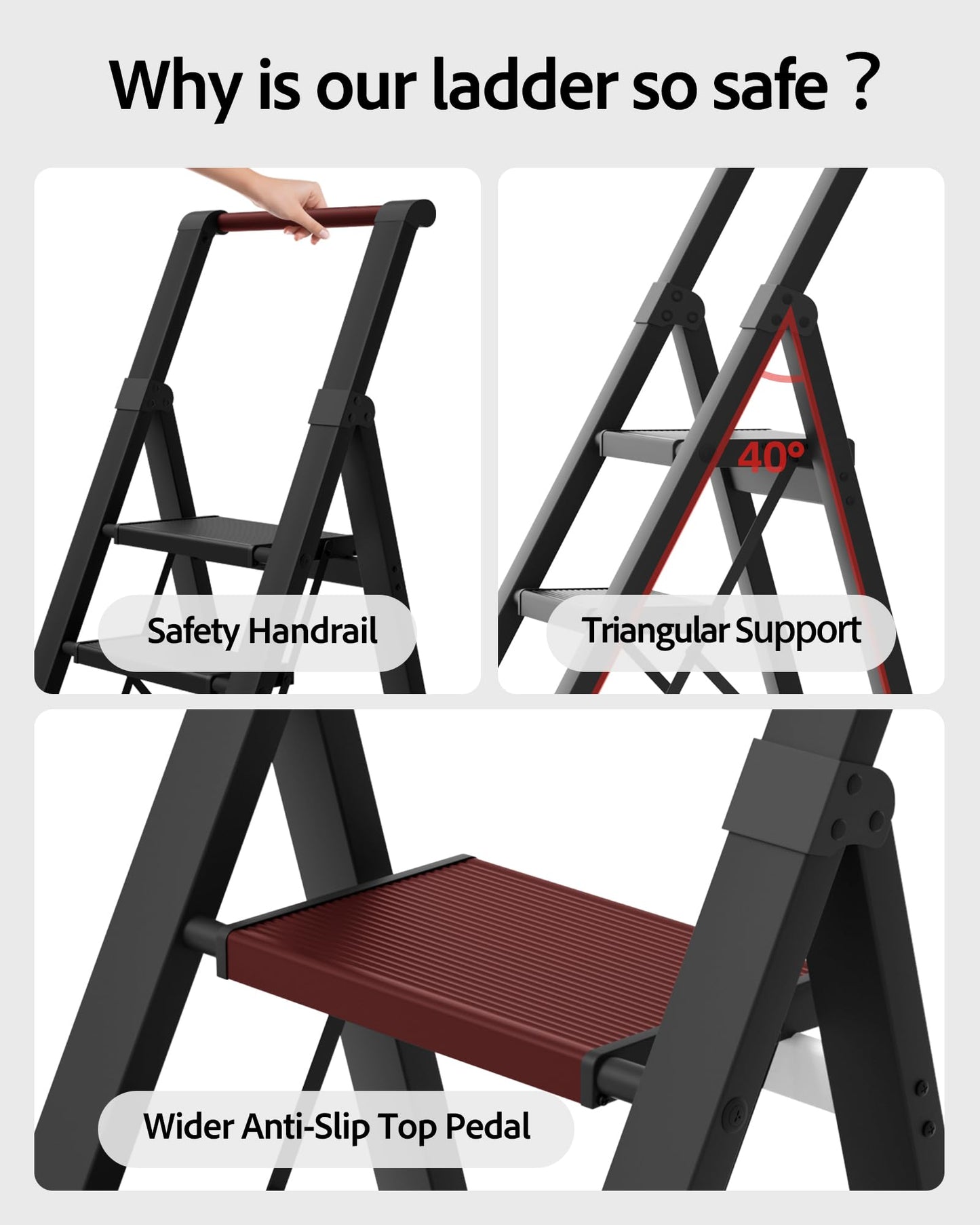 BEFITMACE 6 Step Ladder, Lightweight Folding Step Stool with Convenient Handgrip,Aluminum 330lbs Capacity Step Ladder for Office,Household,Kitchen(Black)
