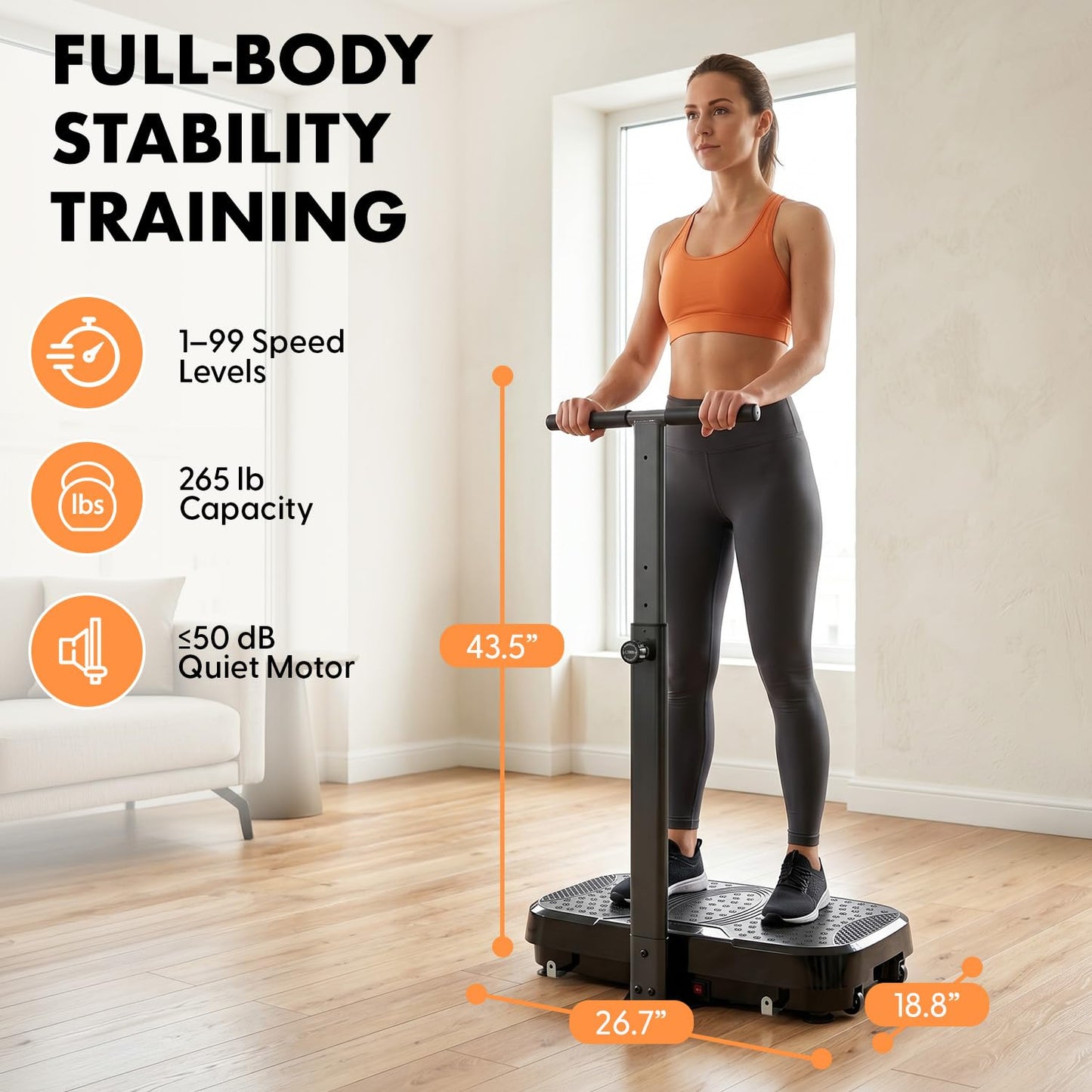 Hurtle Vibration Plate Exercise Machine with Handlebar, Vibration Plate with Handles for Low-Impact Home Fitness, 1-99 Speed Levels, 10 Preset Programs, Remote Control, Quiet Workout Platform, Black