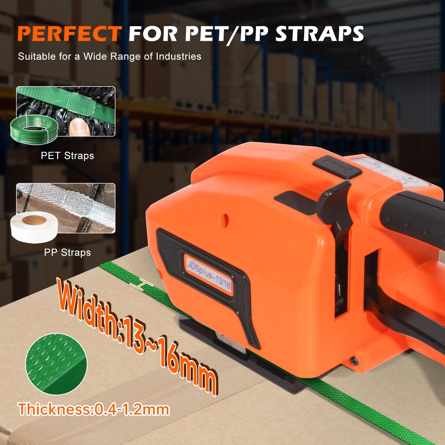ZHONGMIN Electric Strapping Machine with LCD Screen, 2 x 4000mAh Battery Powered Automatic Strapping Banding Tool for 1/2" to 5/8" PP PET Straps, Portable Baler for Box & Pallet Packaging