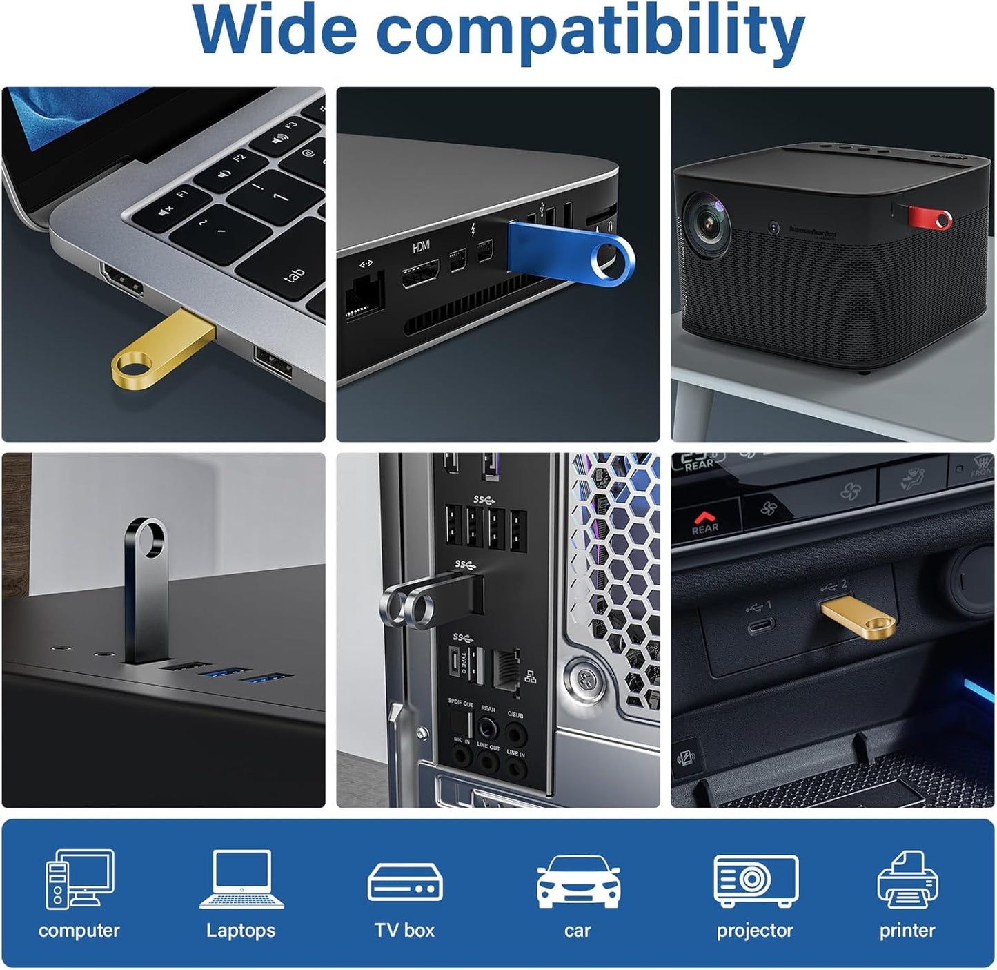Wooolken 8GB 2 Pack 2.0 USB Flash Drive with Keychains, Sleek Metal USB Thumb Drives Memory Stick for PC Laptop