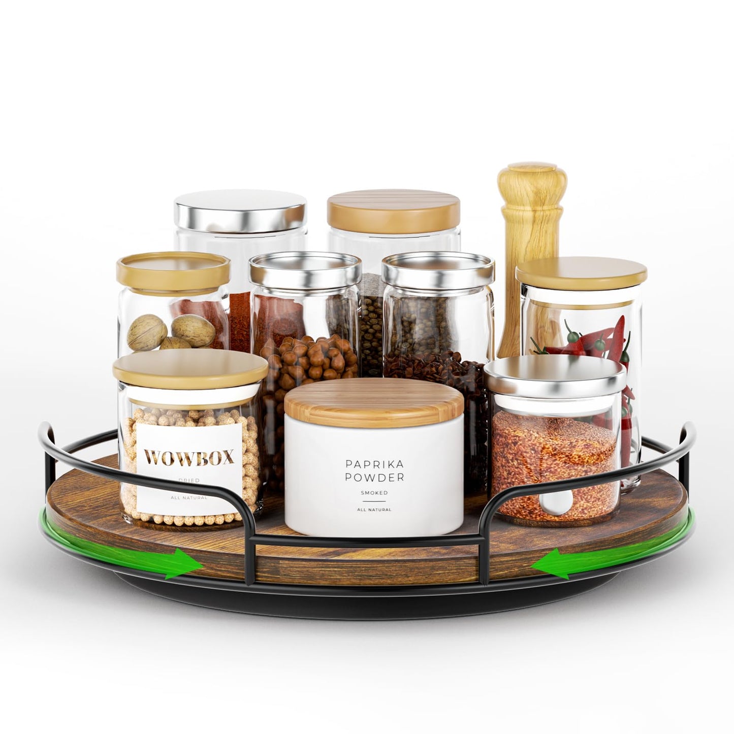 WOWBOX 10" Lazy Susan Organizer for Table Top Rotating Spice Rack Organizations Wood Lazy Susan Turntable Organizer for Cabinet Kitchen Pantry Countertop Bathroom Vanity