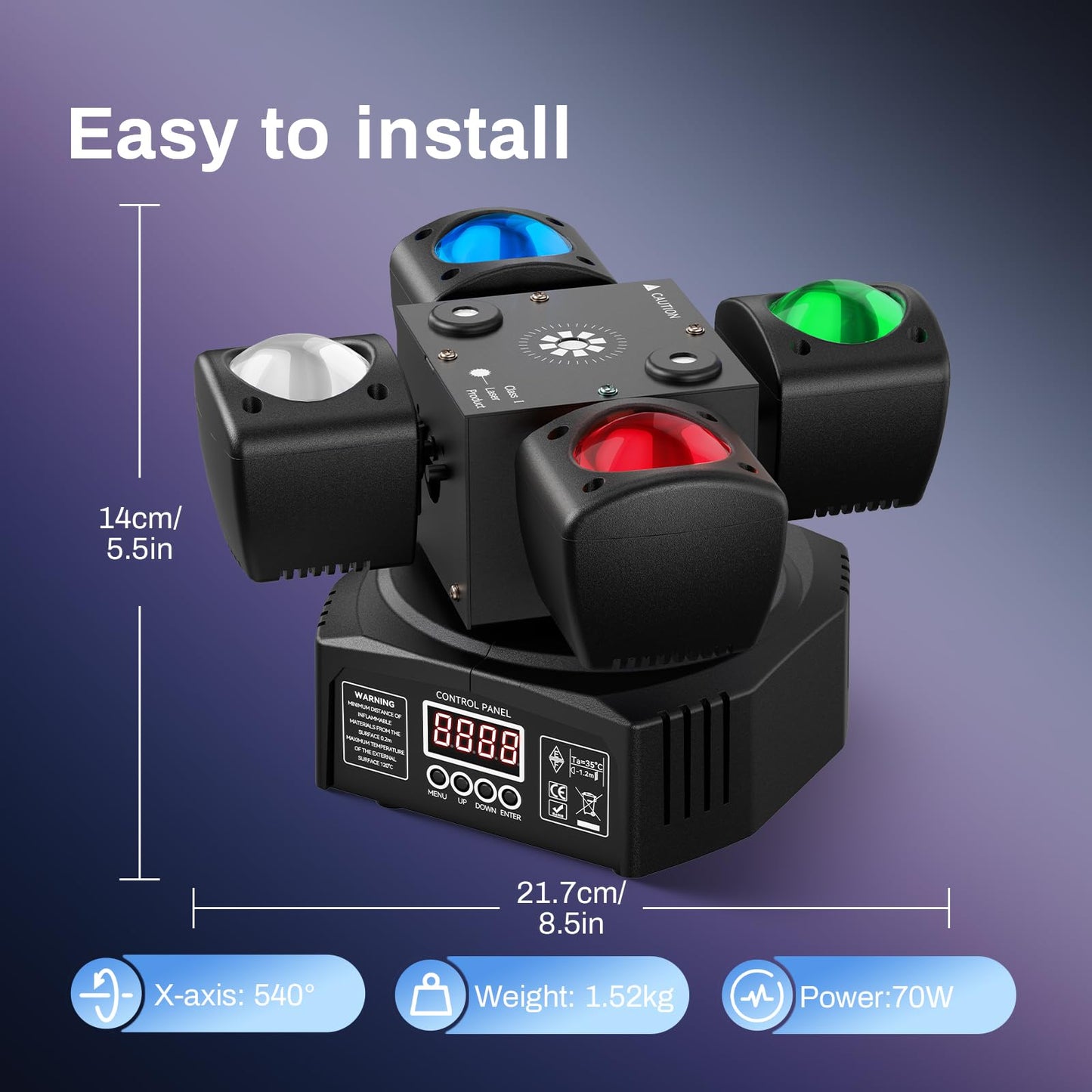 EYTSE Moving Head DJ Lights, 4-in-1 RGBW with DMX-512 & Sound Activated, Stage Light with Red Green Starry, White & Amber Strobe, Perfect Stage Lights for Party Disco Club Wedding Bar