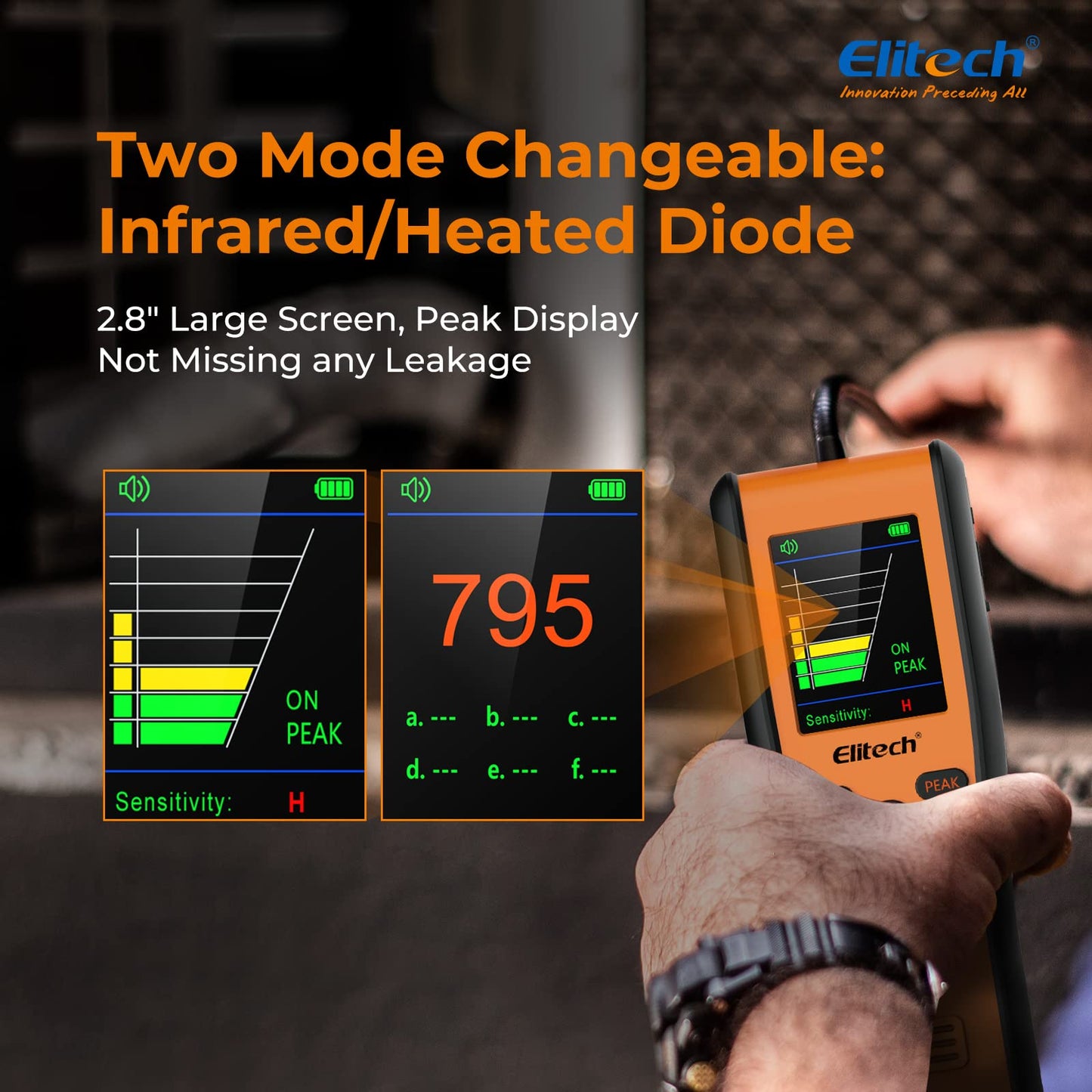Elitech Refrigerant Leak Detector, Infrared & Heated Diode Sensors in 1 Unit, HVAC Halogen Gas Sniffer, Anti-Interference, IR-200