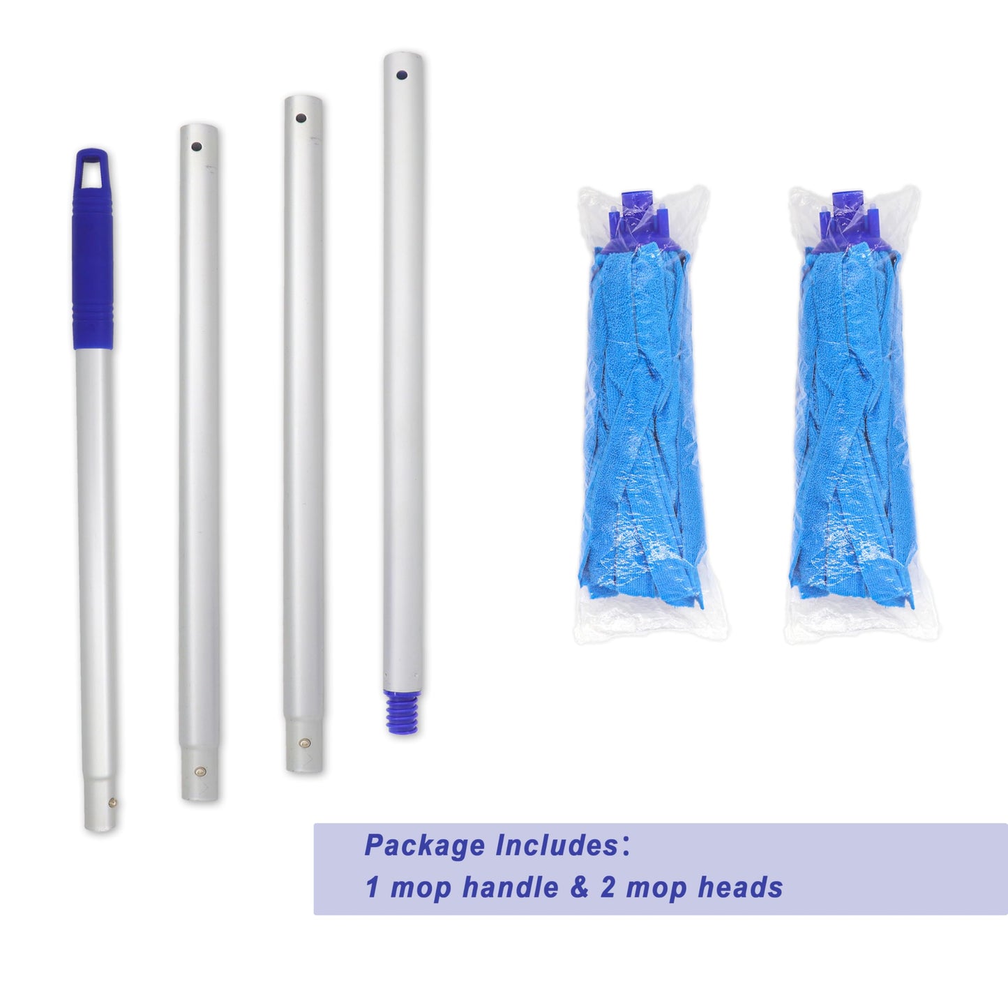 EaseYourDay Mop, One Pole with Two Blue Microfiber Cloth Heads (1 Handle & 2 Mop Heads)